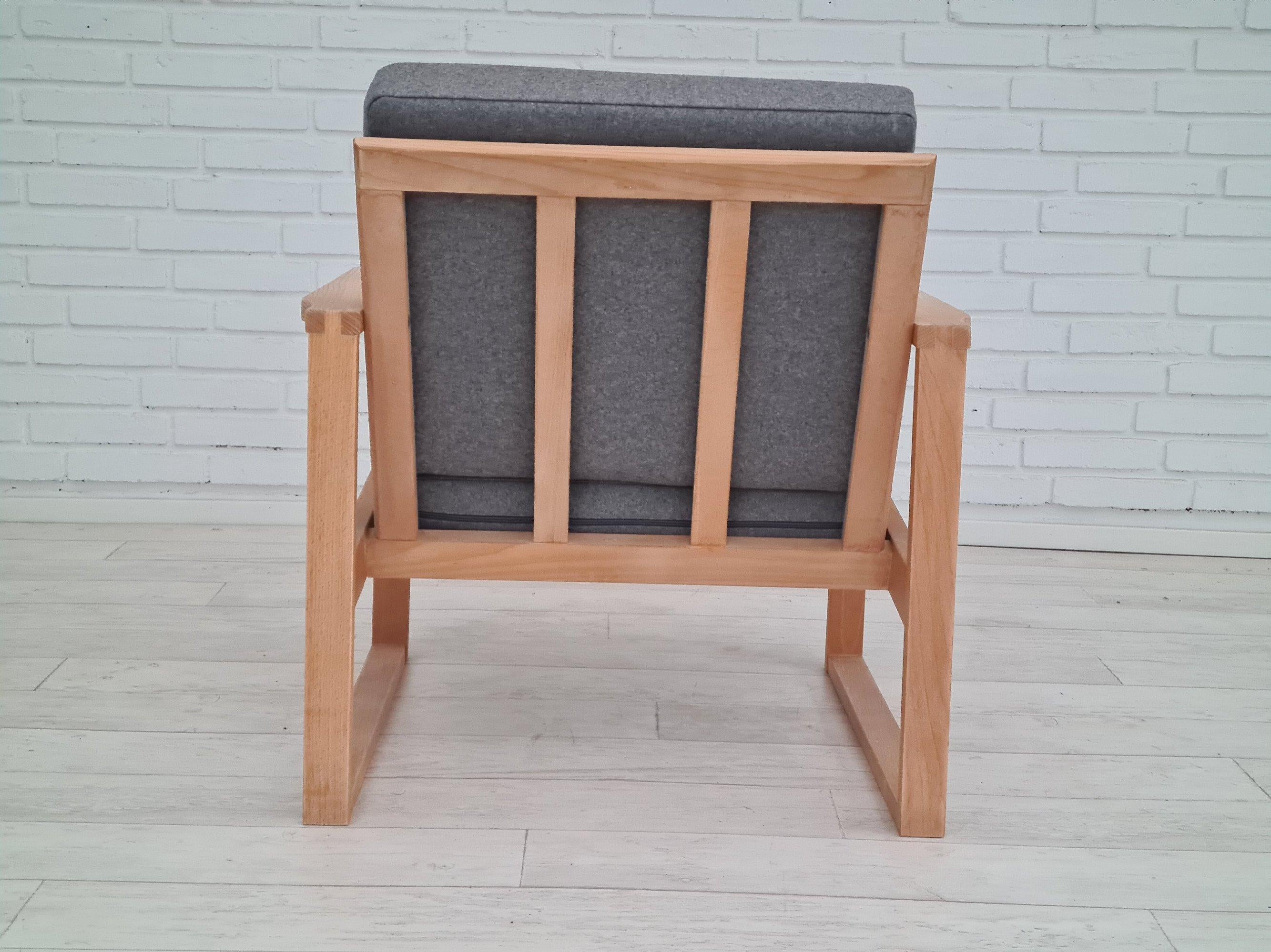 Danish armchairs, 70s, reupholstered, furniture wool, beech wood 6