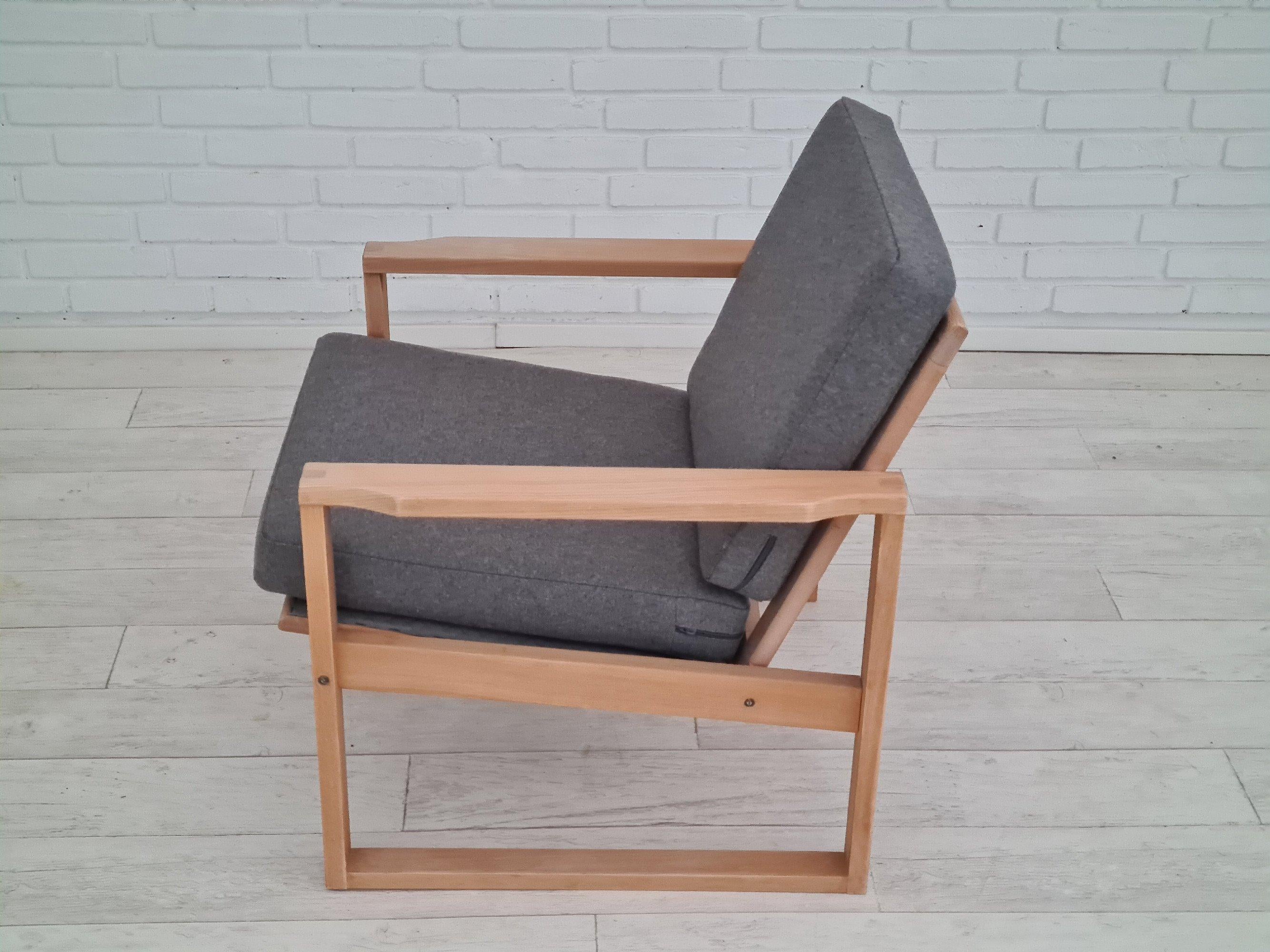 Danish armchairs, 70s, reupholstered, furniture wool, beech wood 7