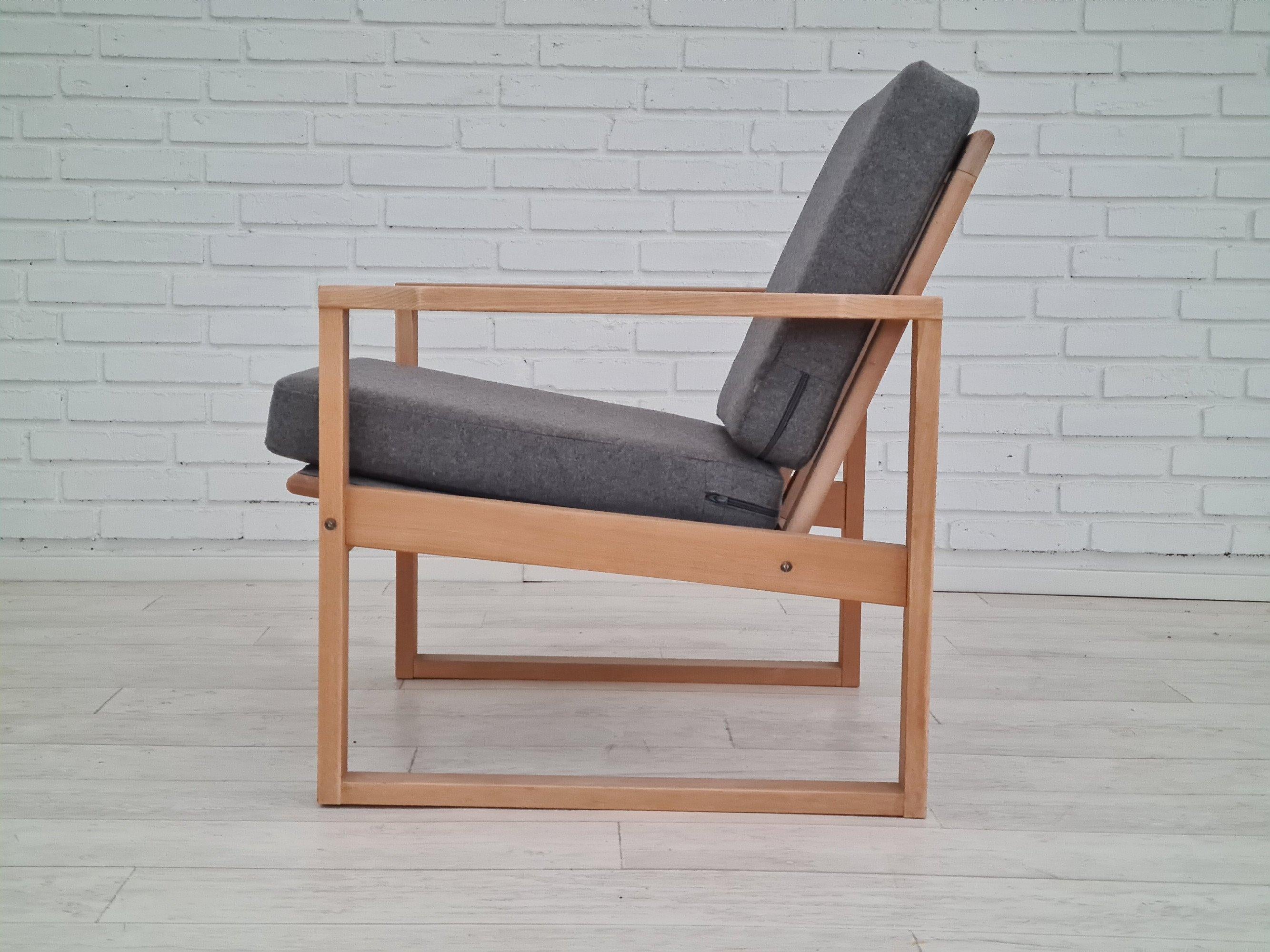 Danish armchairs, 70s, reupholstered, furniture wool, beech wood 8