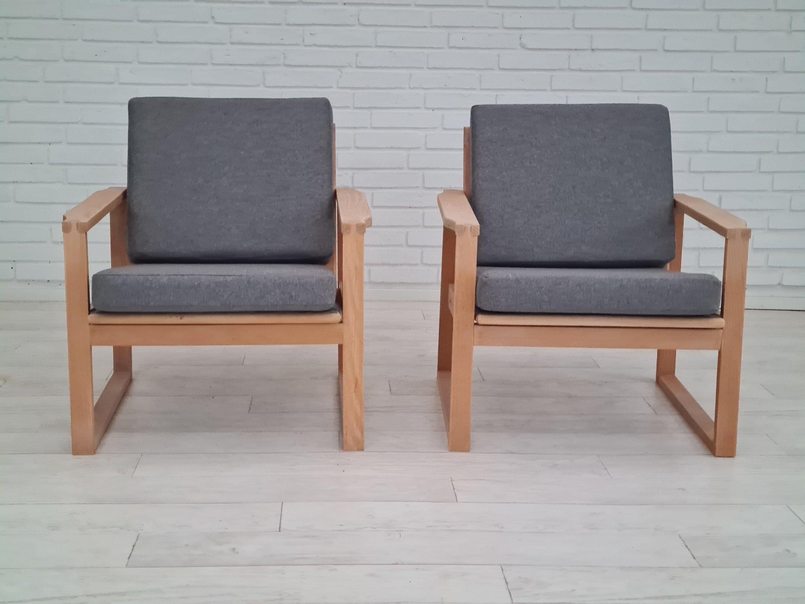 Danish armchairs, 70s, reupholstered, furniture wool, beech wood 10
