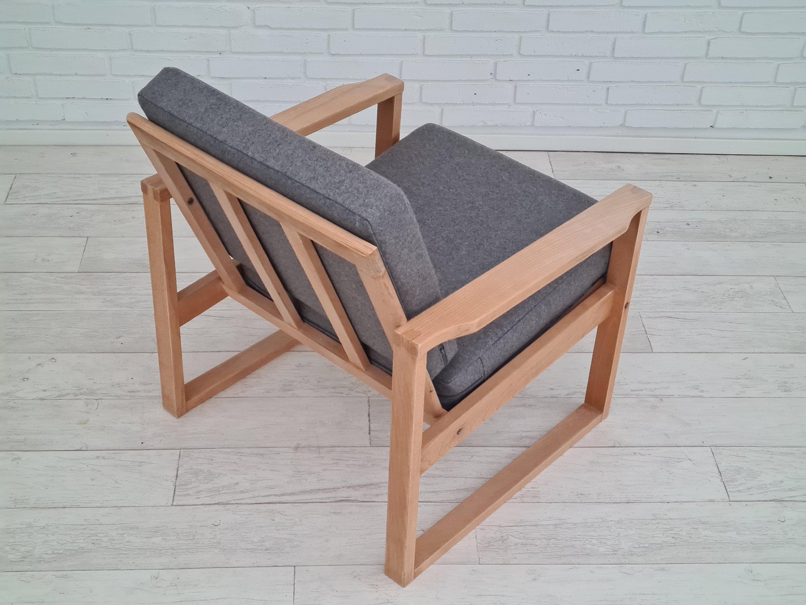 Late 20th Century Danish armchairs, 70s, reupholstered, furniture wool, beech wood