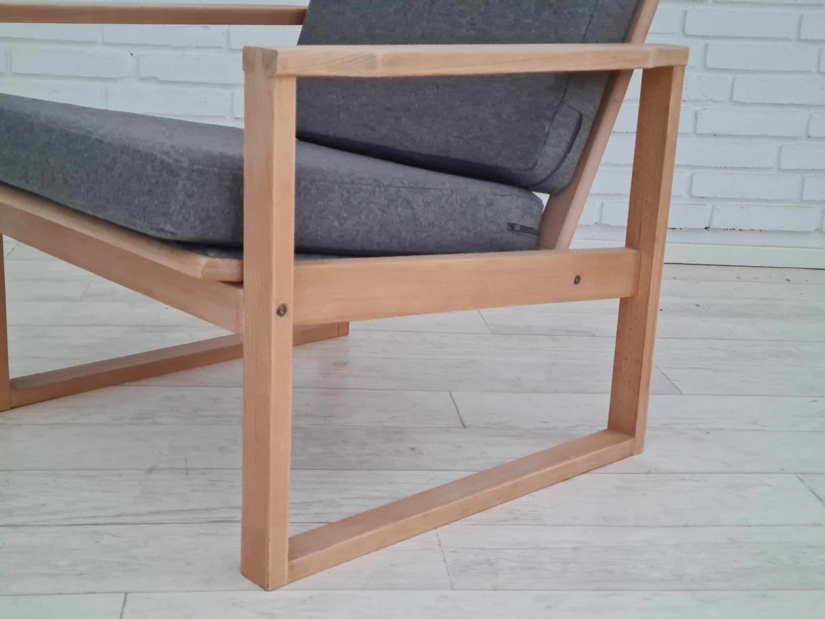 Wool Danish armchairs, 70s, reupholstered, furniture wool, beech wood