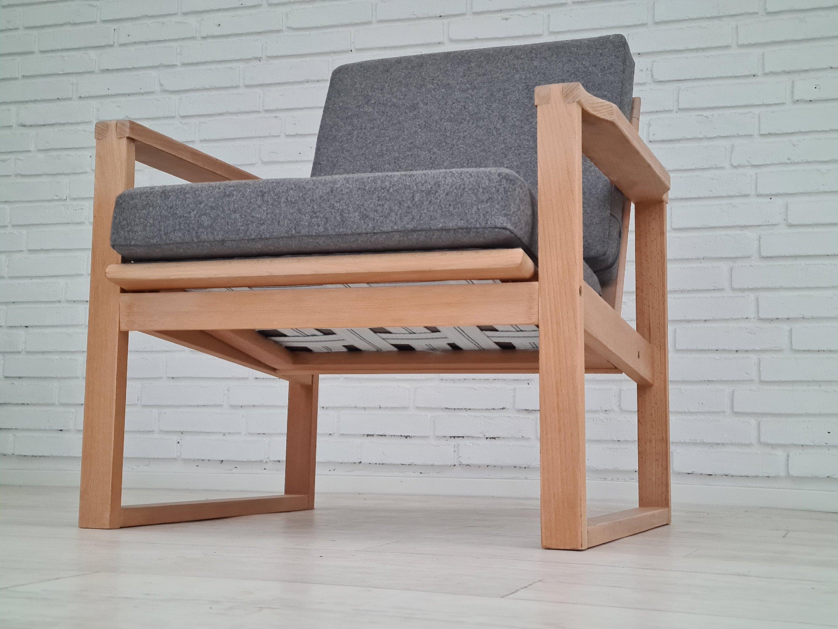 Danish armchairs, 70s, reupholstered, furniture wool, beech wood 1