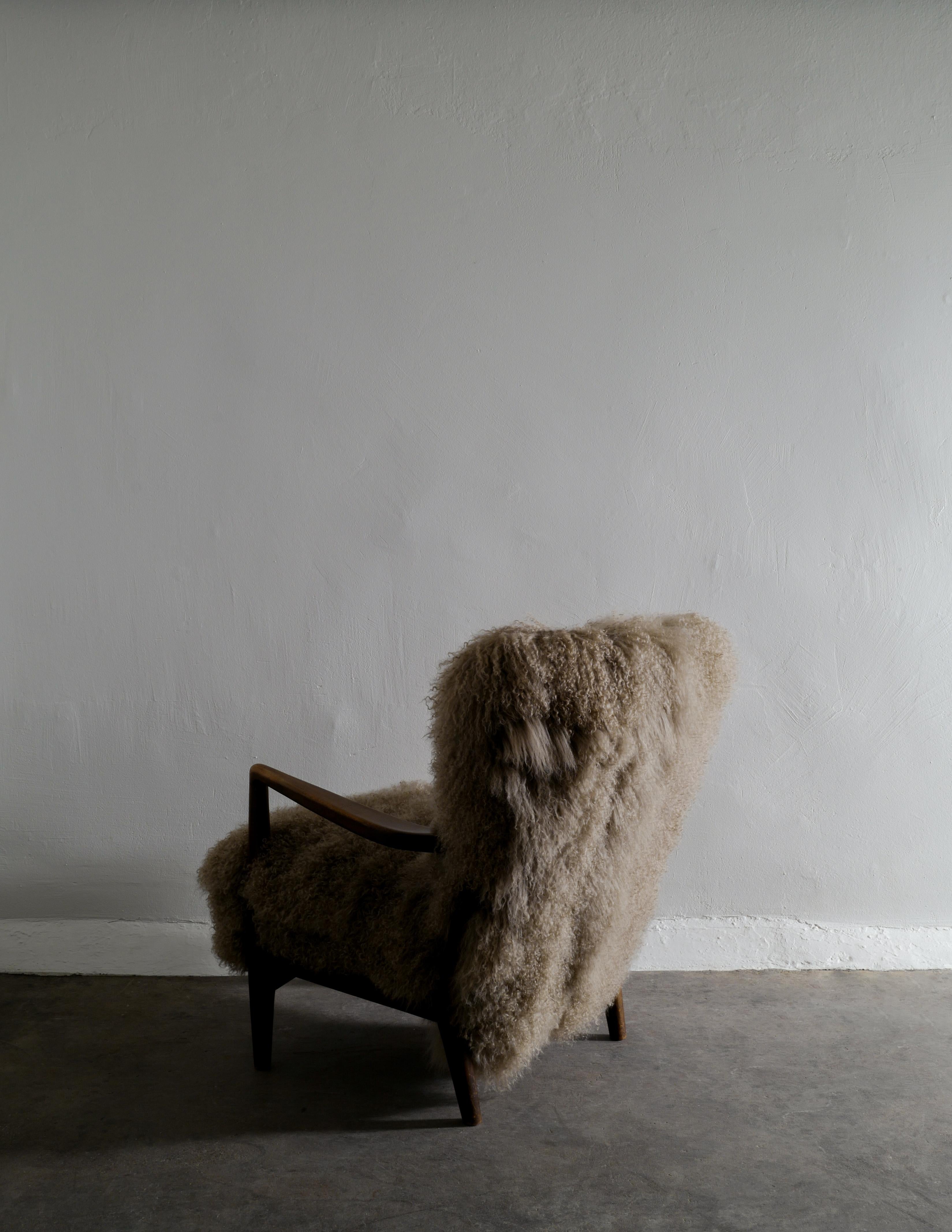 Mid-20th Century Danish Armchairs by Soren Hansen in Beech with Beige Sheepskin, 1940s