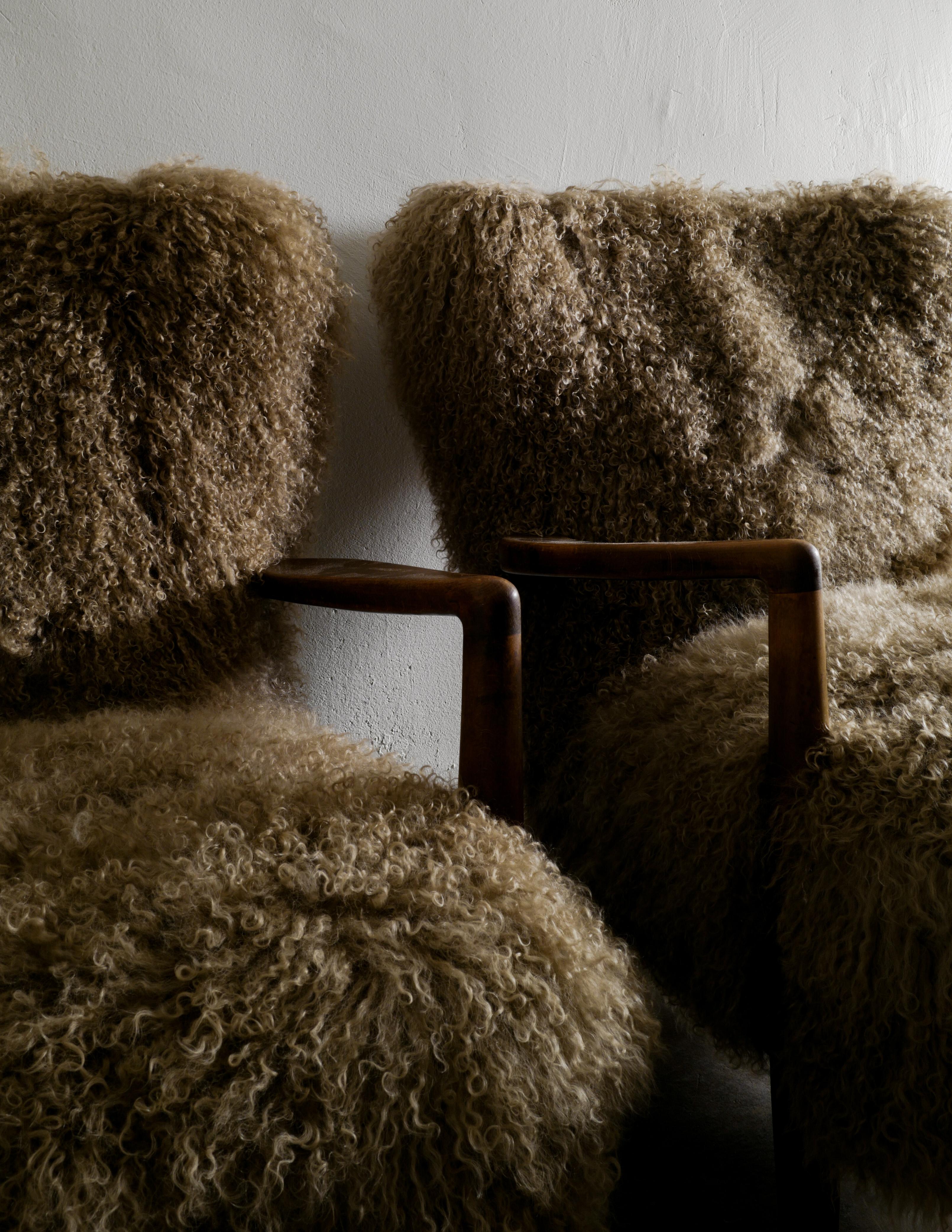 Danish Armchairs by Soren Hansen in Beech with Beige Sheepskin, 1940s 1