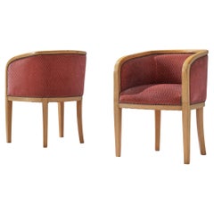 Danish Armchairs in Soft Pink Textured Upholstery