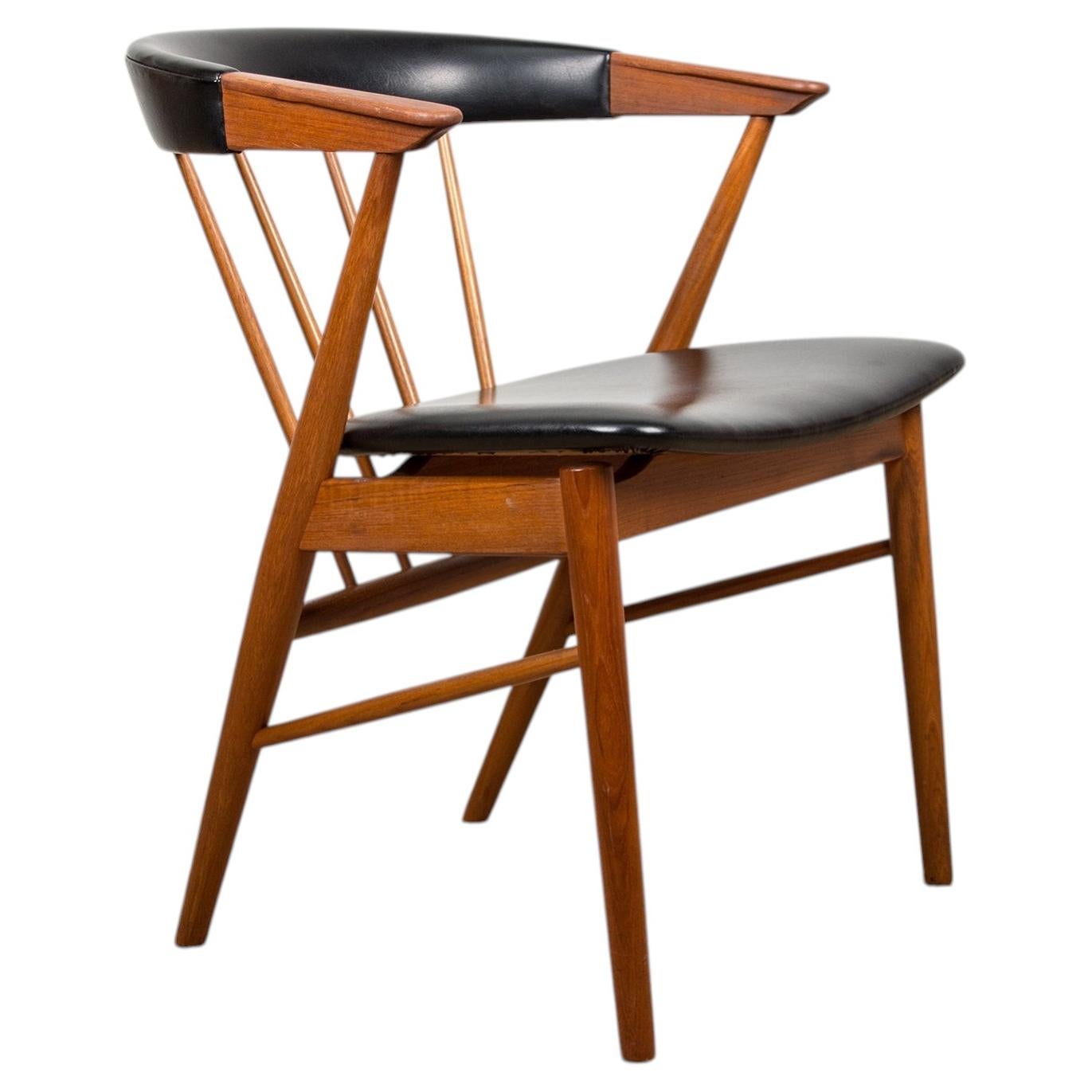Danish armchairs in teak and skai by Helge Sibast for Sibast 1955. For Sale