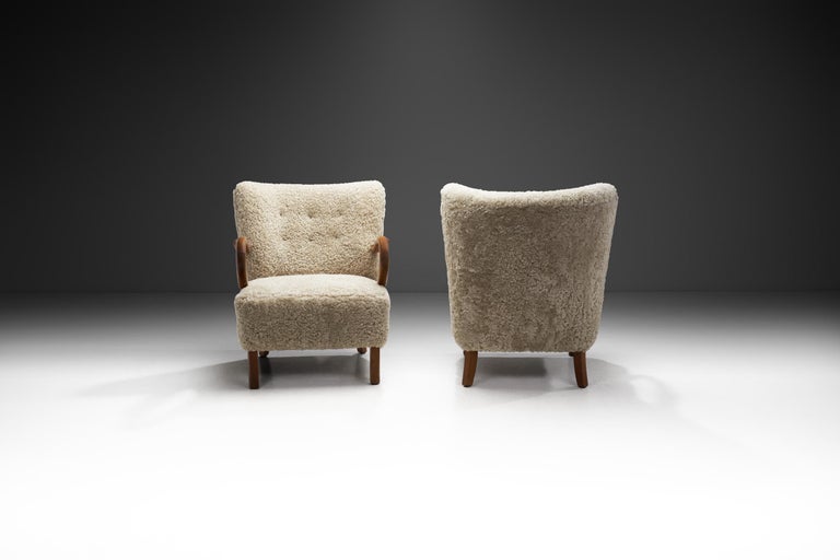 Mid-20th Century Danish Armchairs with Sculptural Oak Arms, Denmark, 1950s