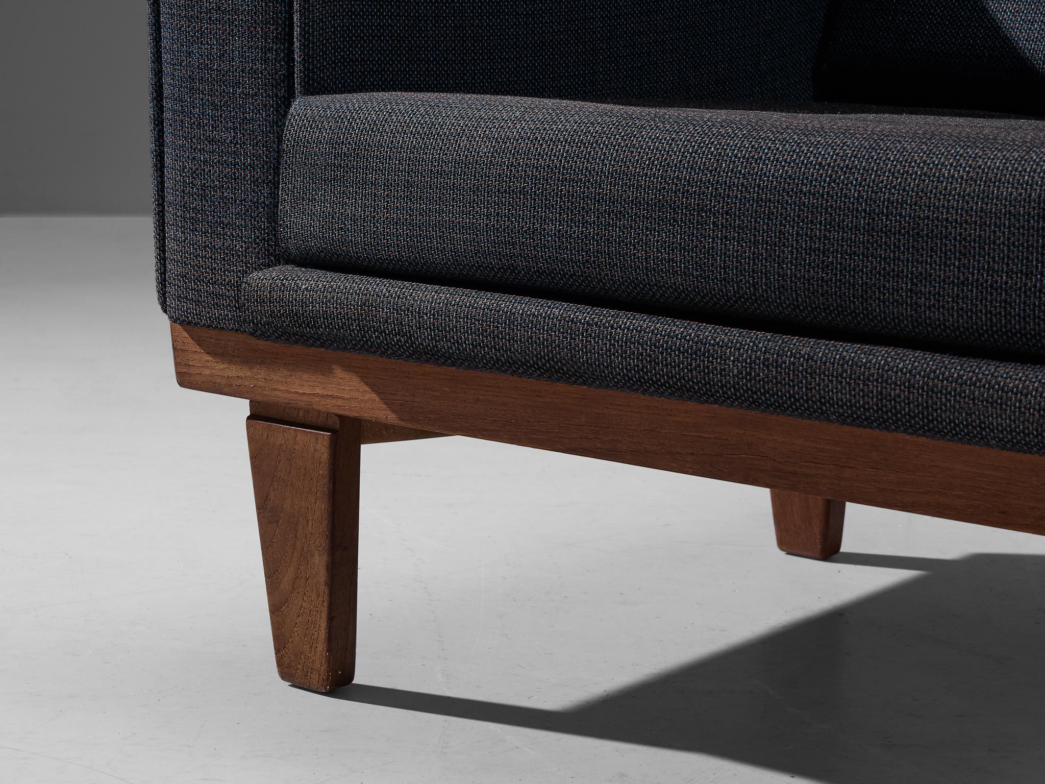 Mid-20th Century Danish Pair of Armchairs in Teak and Blue Upholstery