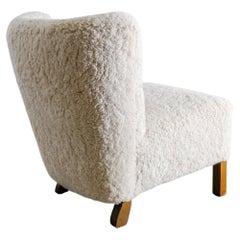 Danish Armless Easy Lounge Chair in Sheepskin Produced in Denmark 1940s