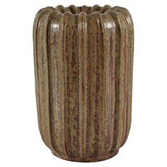 Danish Arne Bang Art Deco Fluted Stoneware Vase Brown Speckled Glaze, 1930s