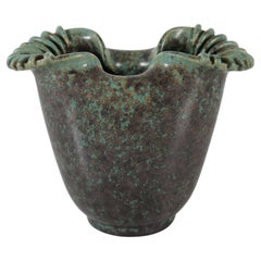 Danish Arne Bang Art Deco Stoneware Vase with Verdigris Green Glaze, 1930s-1940s