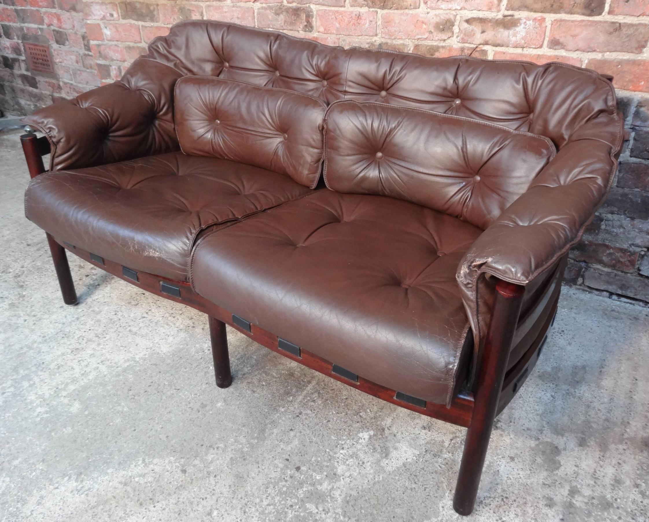 Great Sven Ellekear for Coja brown leather sofa is in very good vintage condition, leather is in very good condition as well, this Classic Danish designed sofa are the antiques of the future and look great in any decor.

Measures: seat height