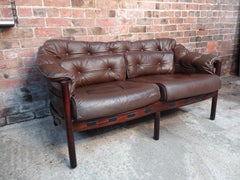 Danish Arne Norell Brown Vintage Retro 1960's two seater Leather Sofa