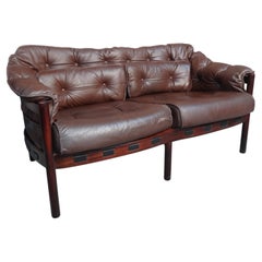 Danish Arne Norell Brown Vintage Retro 1960's two seater Leather Sofa