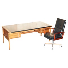 DANISH ARNE VODDER FOR SIBAST MODEL 419 & 223 HARDWOOD LEATHER DESK & ARMCHAiR