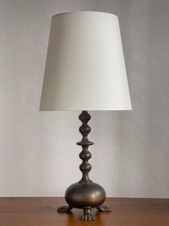 Danish Art and craft table lamp in patinated bronze with lions feet Denmark 1900