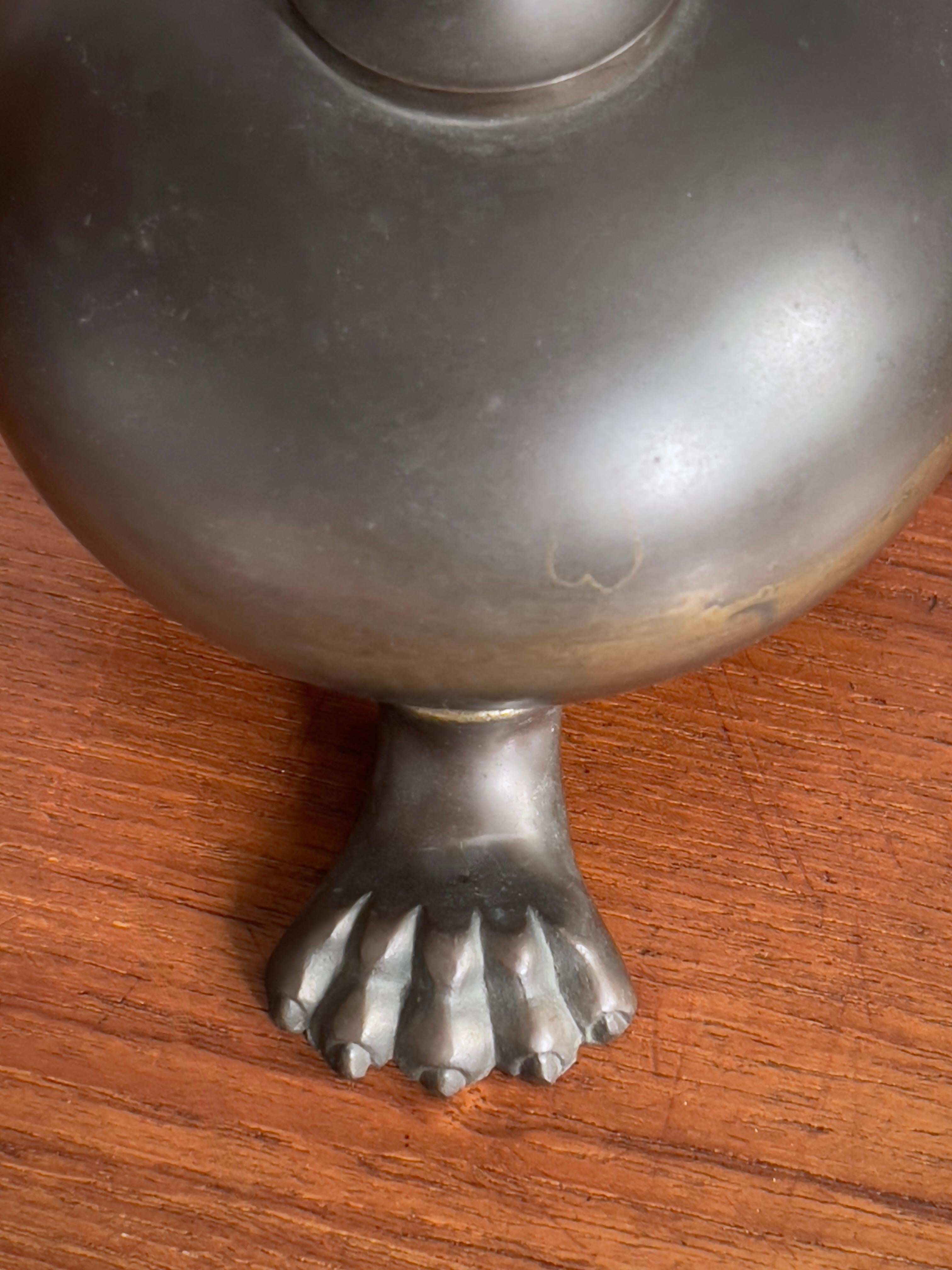 Bronze Danish Art and craft table lamp in patinated bronze with lions feet Denmark 1900 For Sale