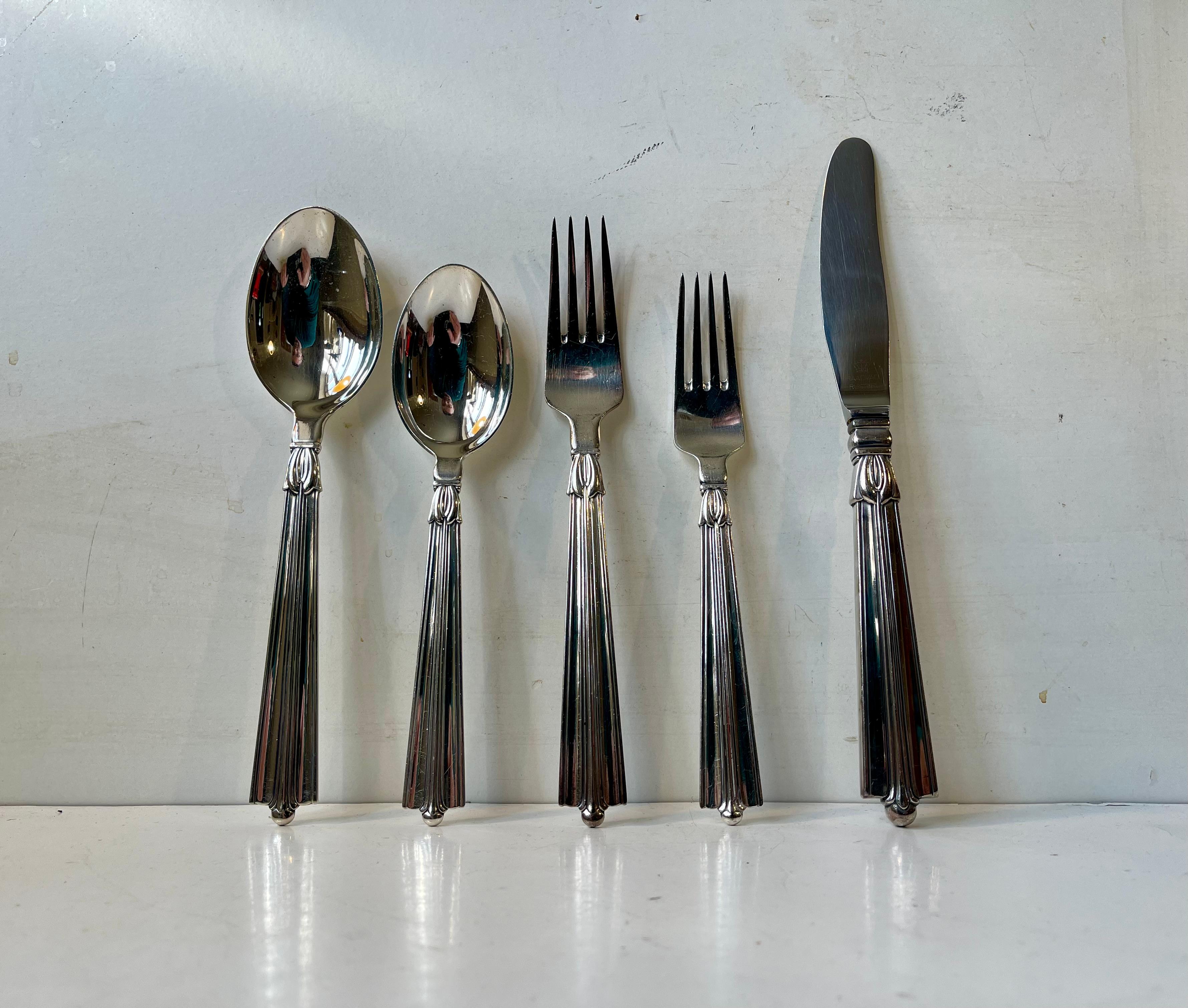 Art Déco Set di posate danese Art Deco 12 persone  di Borgstrøms Sølvvarefabrik, Set di 65 pezzi in vendita