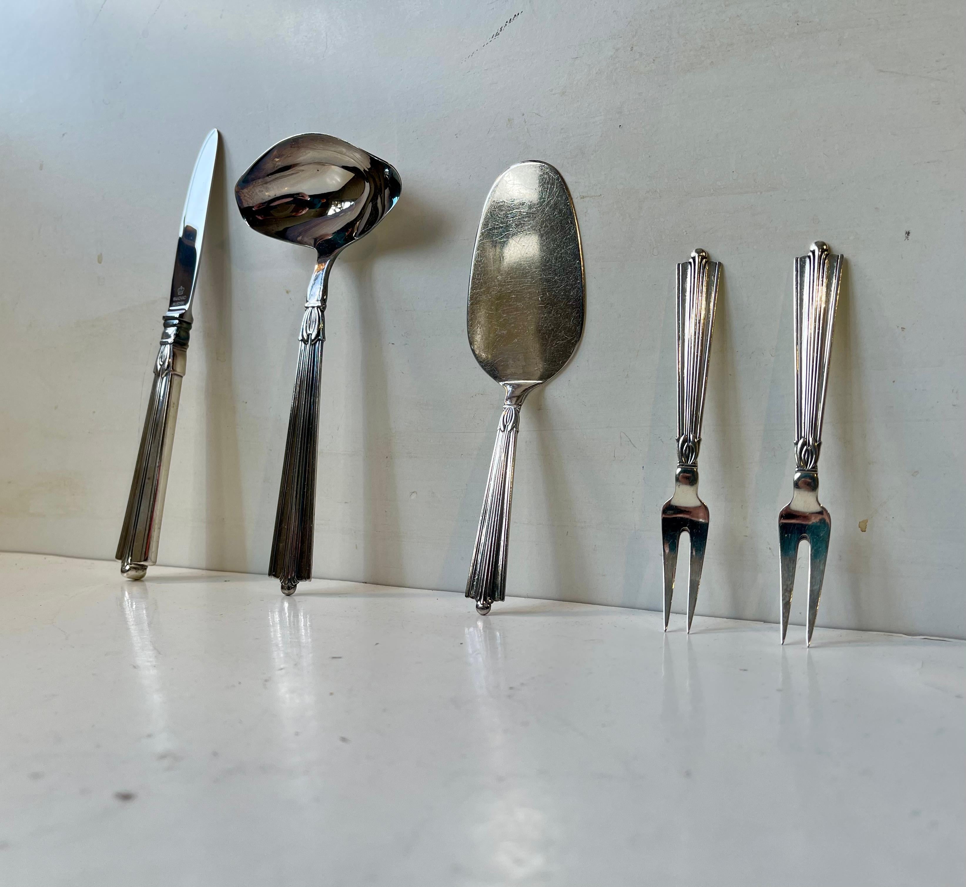 Danese Set di posate danese Art Deco 12 persone  di Borgstrøms Sølvvarefabrik, Set di 65 pezzi in vendita