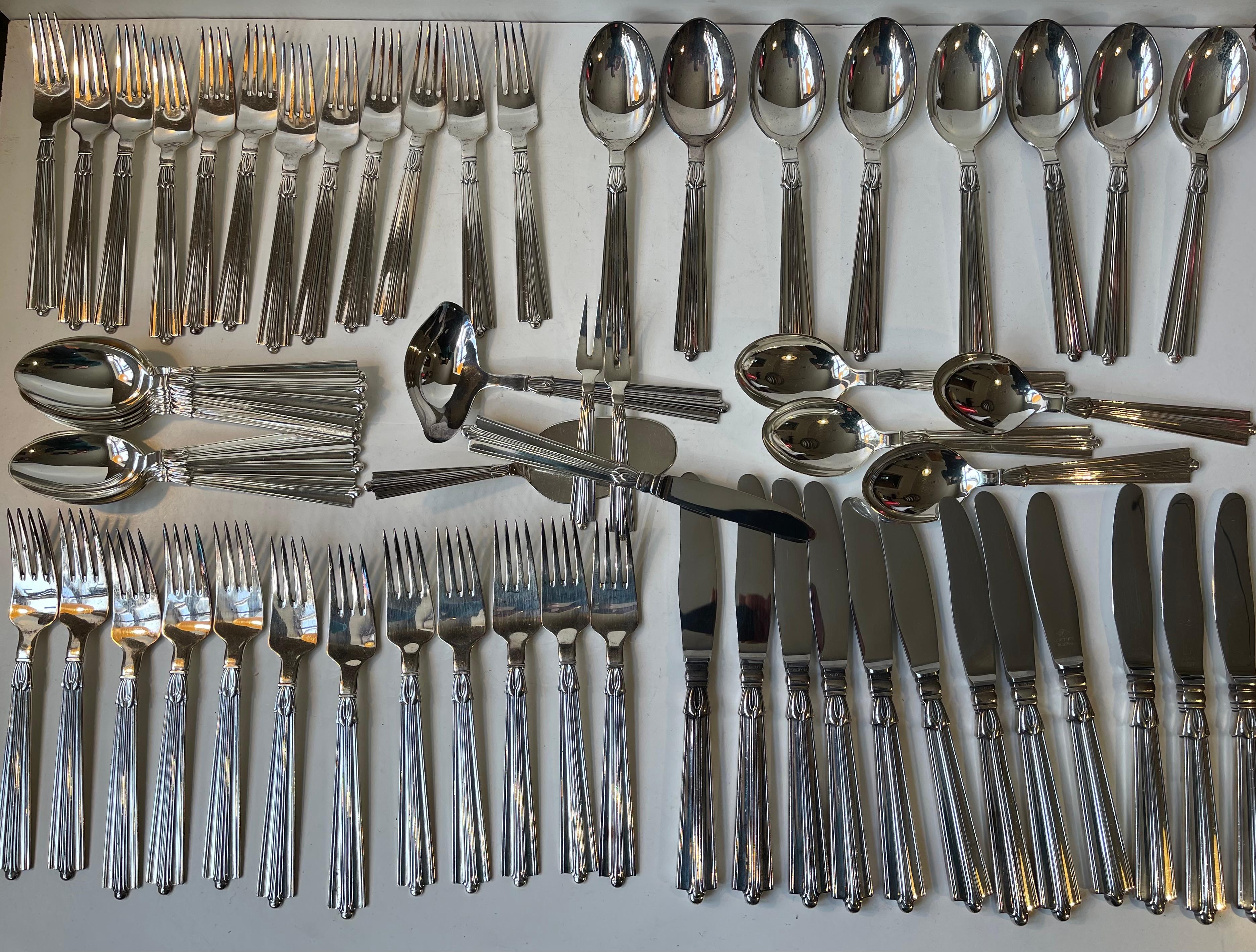 Set di posate danese Art Deco 12 persone  di Borgstrøms Sølvvarefabrik, Set di 65 pezzi In condizioni buone in vendita a Esbjerg, DK