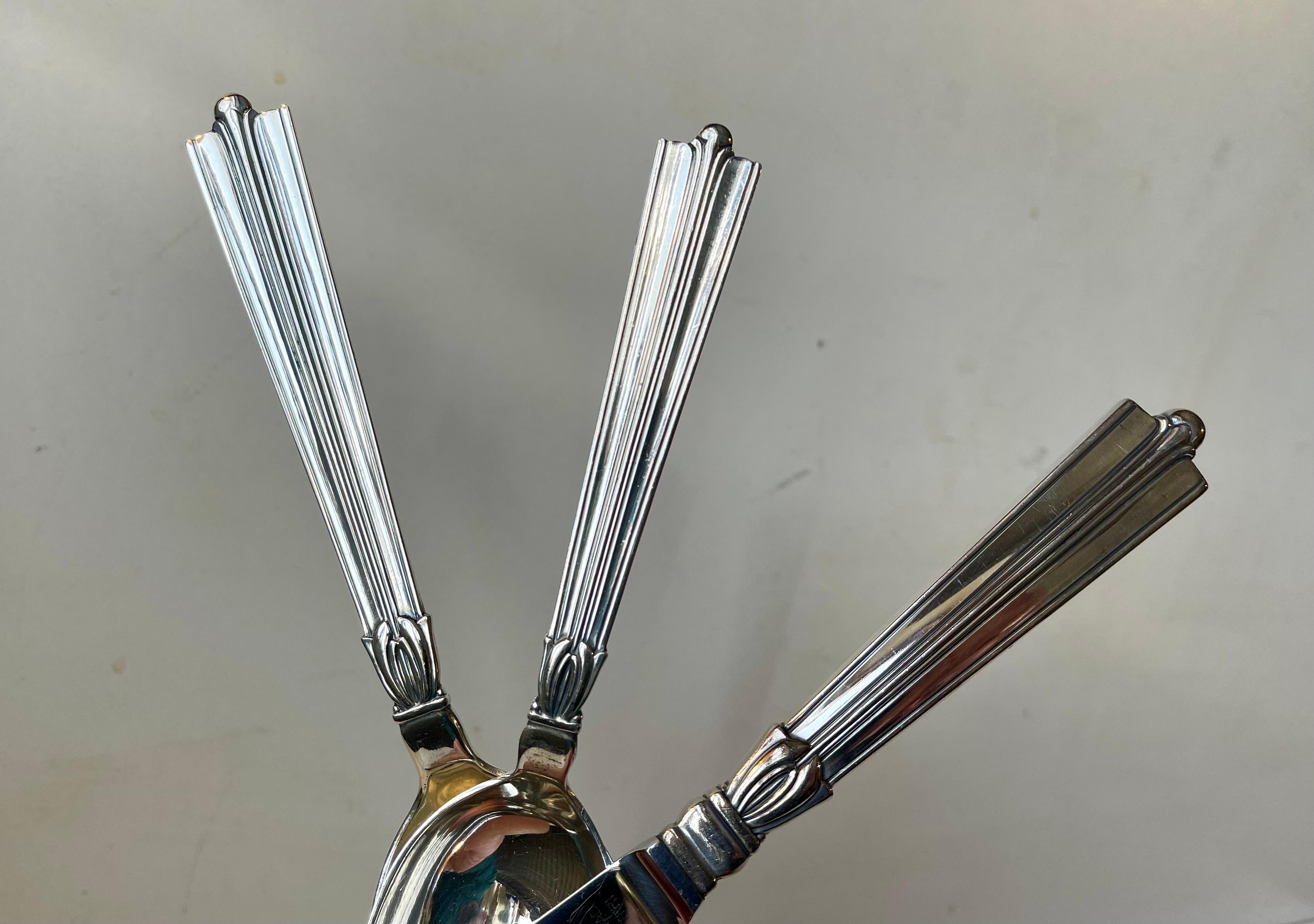 Placcato argento Set di posate danese Art Deco 12 persone  di Borgstrøms Sølvvarefabrik, Set di 65 pezzi in vendita