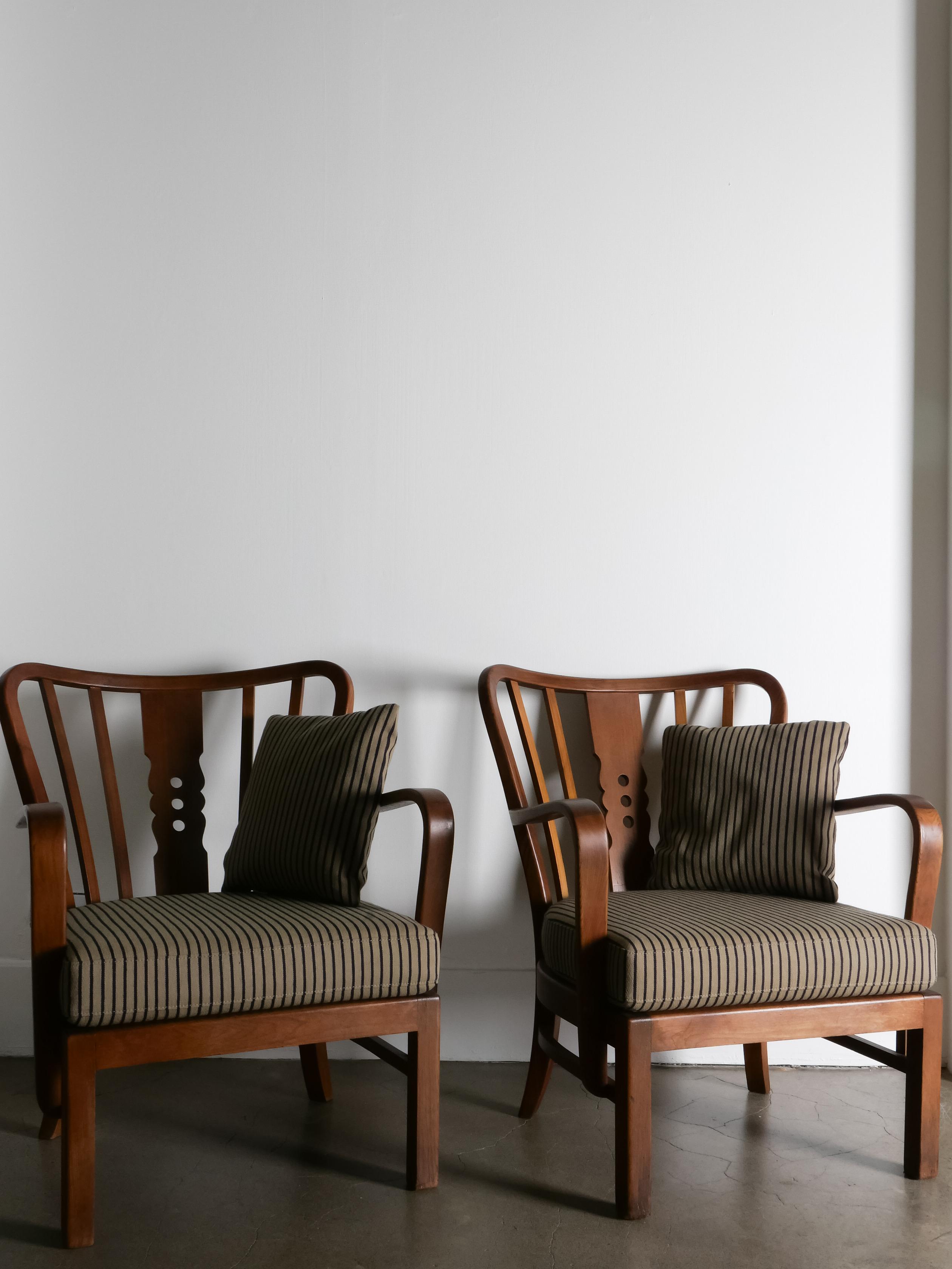 Laine Paire de chaises longues danoises Art déco des années 1930 Fritz Hansen modèle 1588 en vente