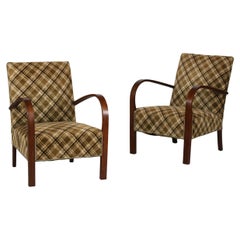 Danish Art Deco 2 Club Chairs Almost Identical of Dark Wood and Velour, 1940s