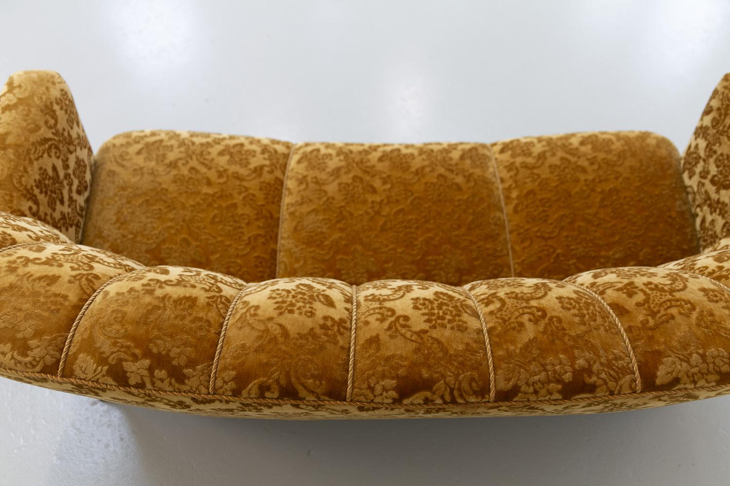 Danish Art Deco 3-Seater Banana Sofa in Golden Yellow Velvet, 1940s. 12