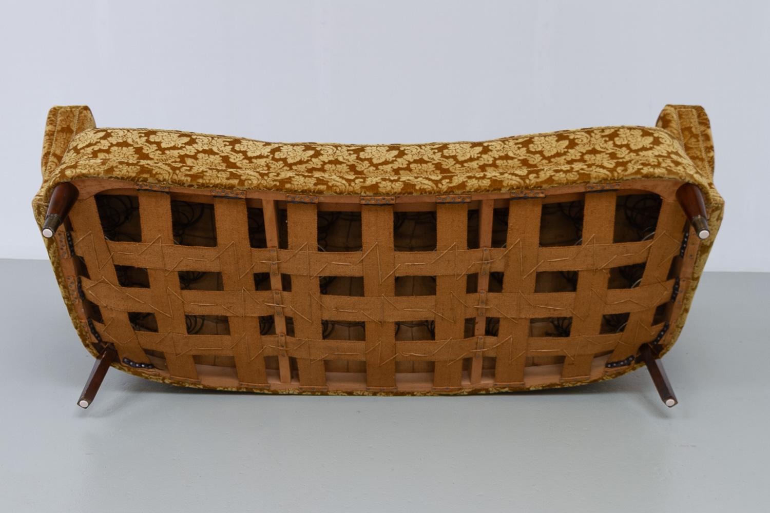 Danish Art Deco 3-Seater Banana Sofa in Golden Yellow Velvet, 1940s. 15