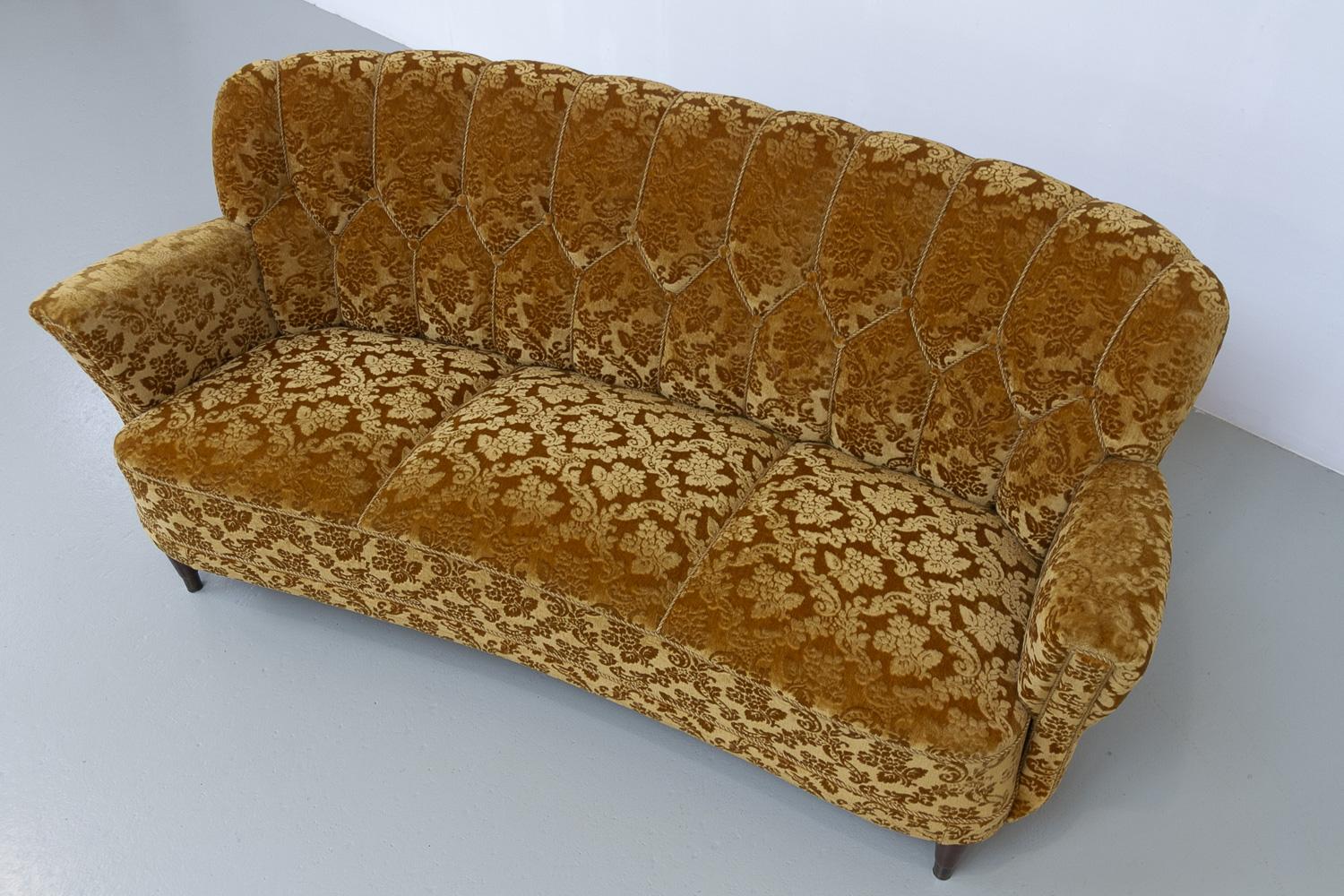Danish Art Deco 3-Seater Banana Sofa in Golden Yellow Velvet, 1940s. 3