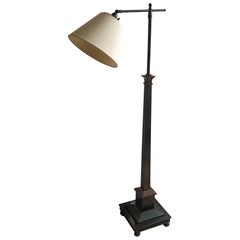 Danish Art Deco Adjustable Floor Lamp in Oxidized Brass with Fabric Shade, 1940s