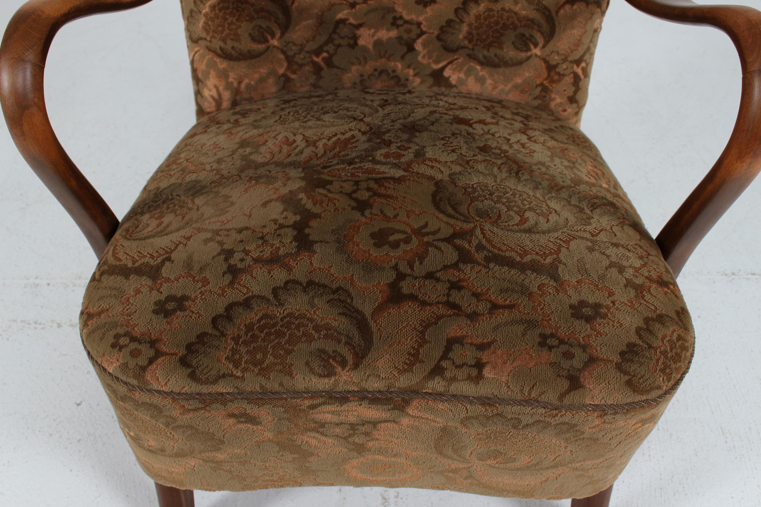 Sedia da salotto danese Art Deco Alfred Christensen con velluto floreale anni '40 in vendita 5