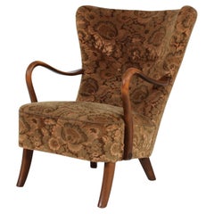 Dänischer Art déco-Loungesessel Alfred Christensen aus geblümtem Samt, Art déco, 1940er Jahre