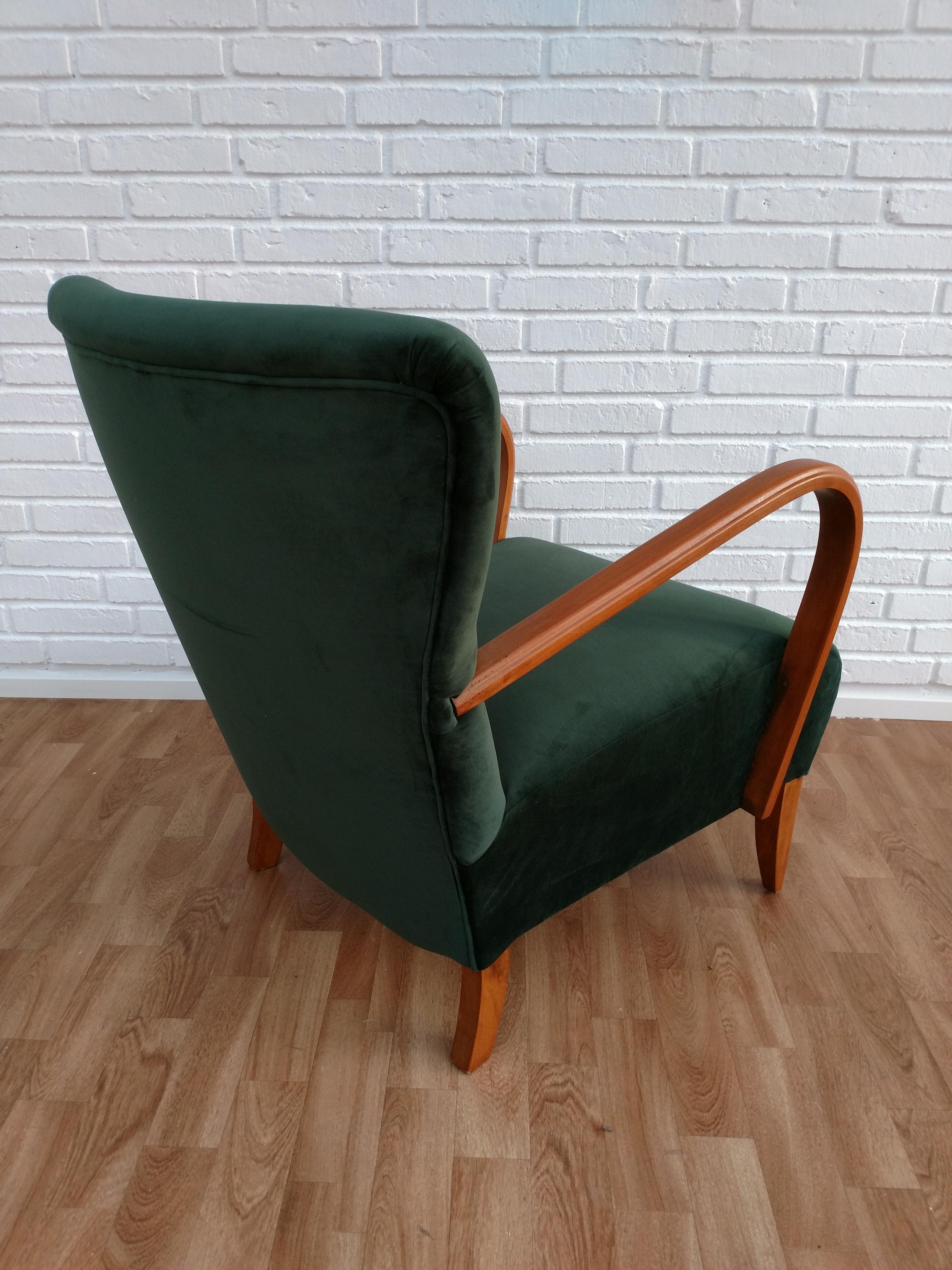 Danish Art Deco Armchair, Velour, 1950s, Completely Restored In Good Condition For Sale In Tarm, DK