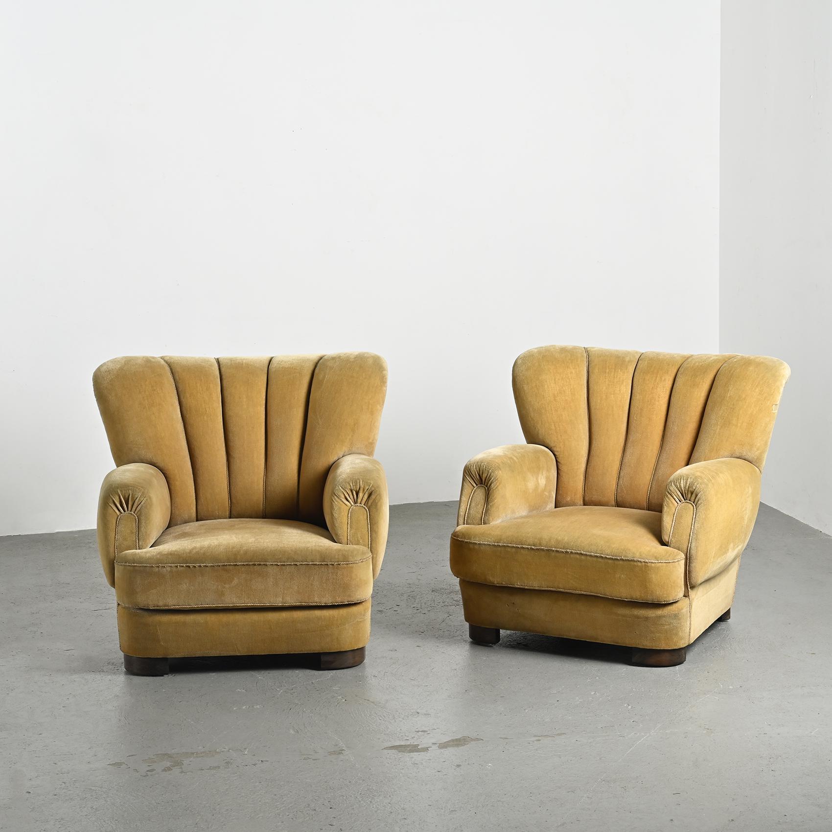 Danish Art Deco Armchairs, 1940s, Set of 2 In Fair Condition For Sale In VILLEURBANNE, FR