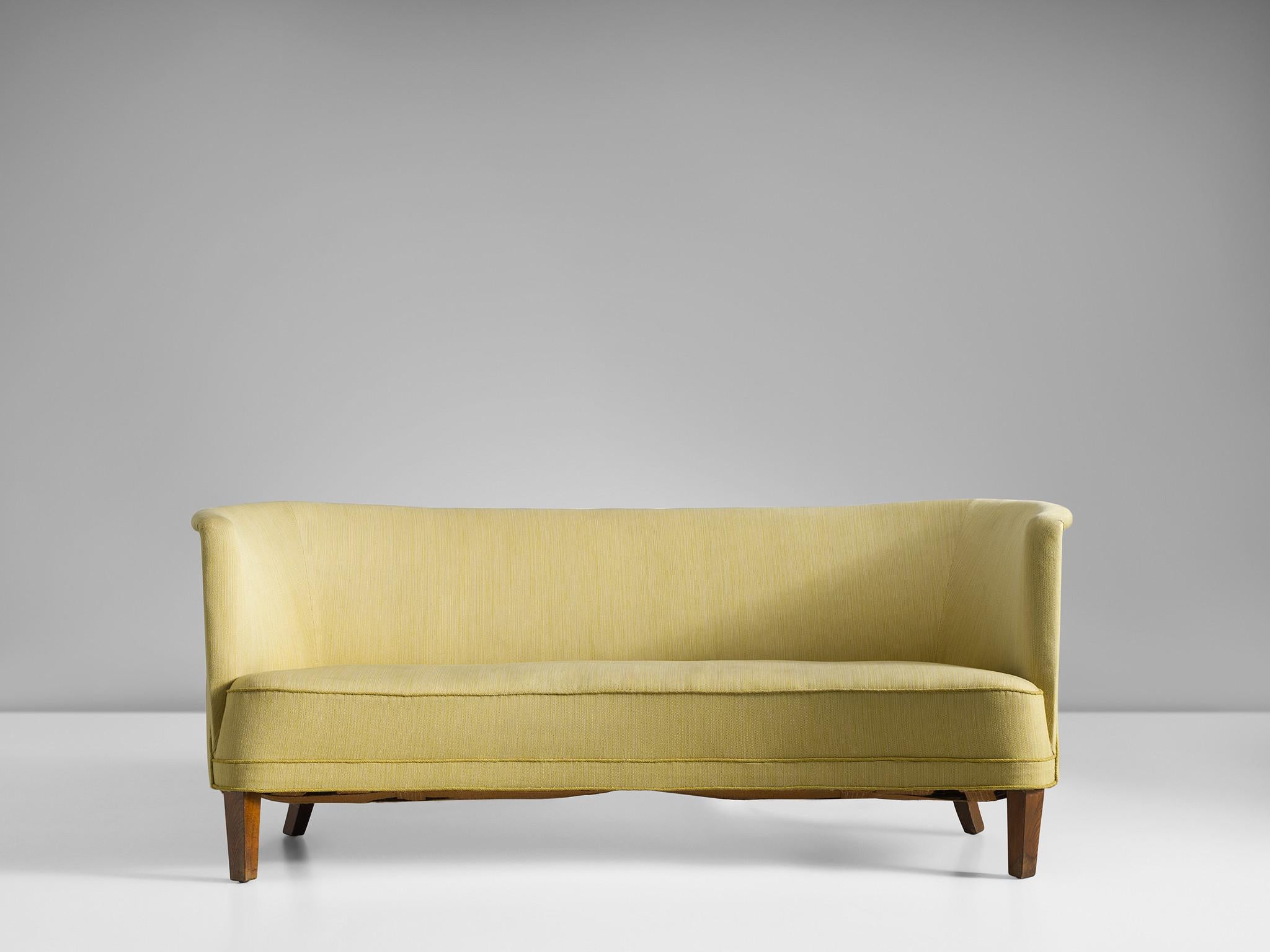 Mid-Century Modern Danish Art Deco 'Banana' Sofa in Yellow Upholstery