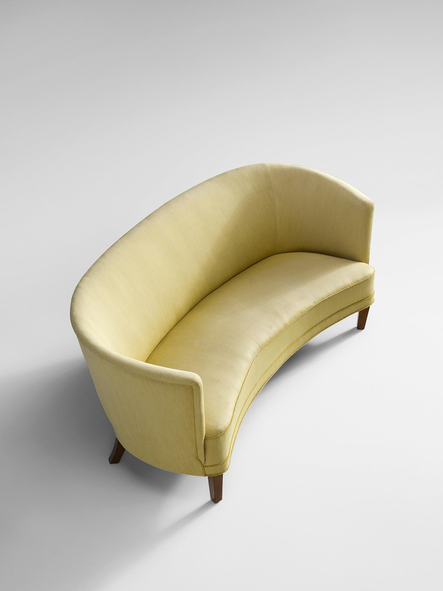 Mid-20th Century Danish Art Deco 'Banana' Sofa in Yellow Upholstery
