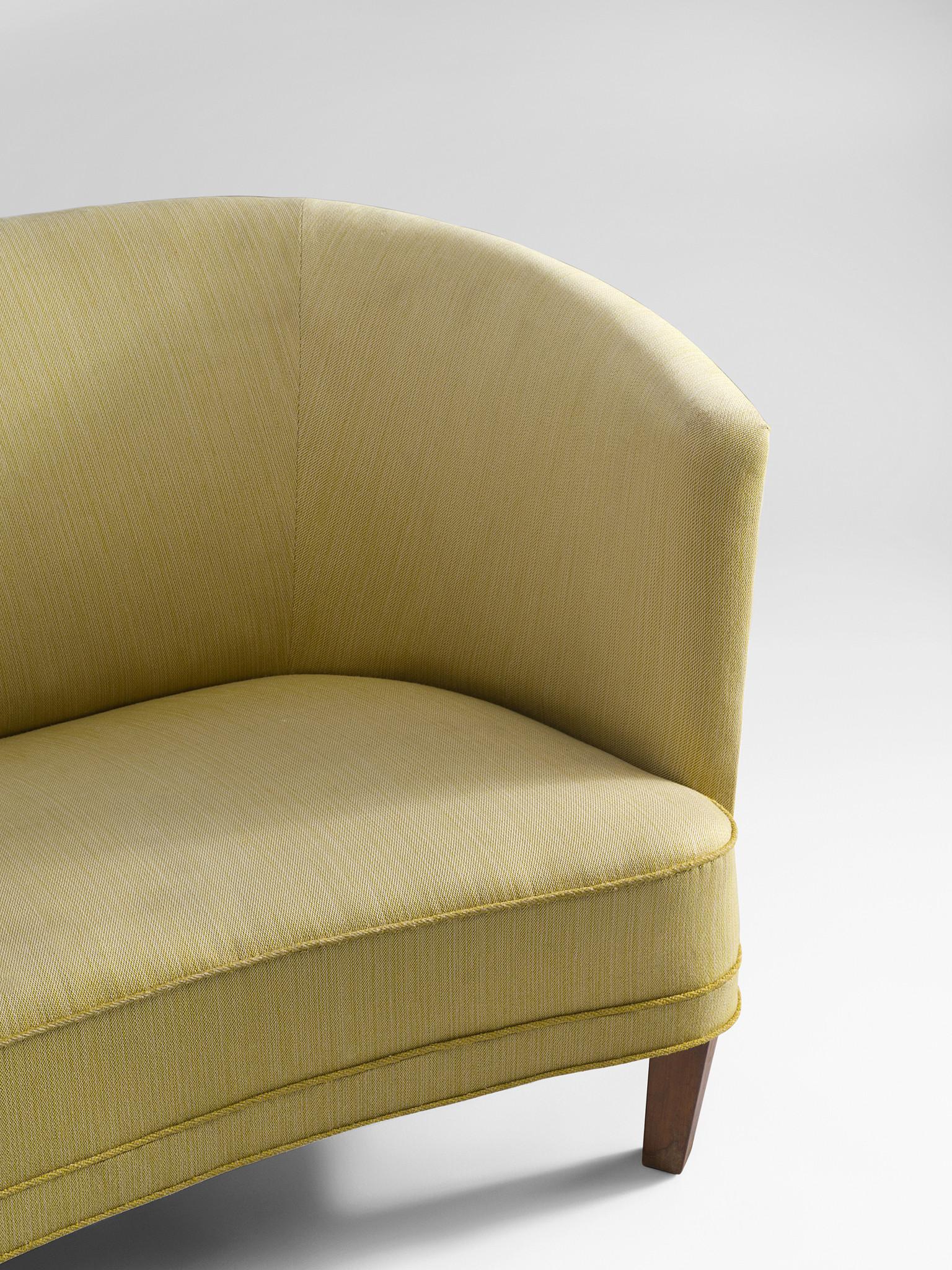 Fabric Danish Art Deco 'Banana' Sofa in Yellow Upholstery