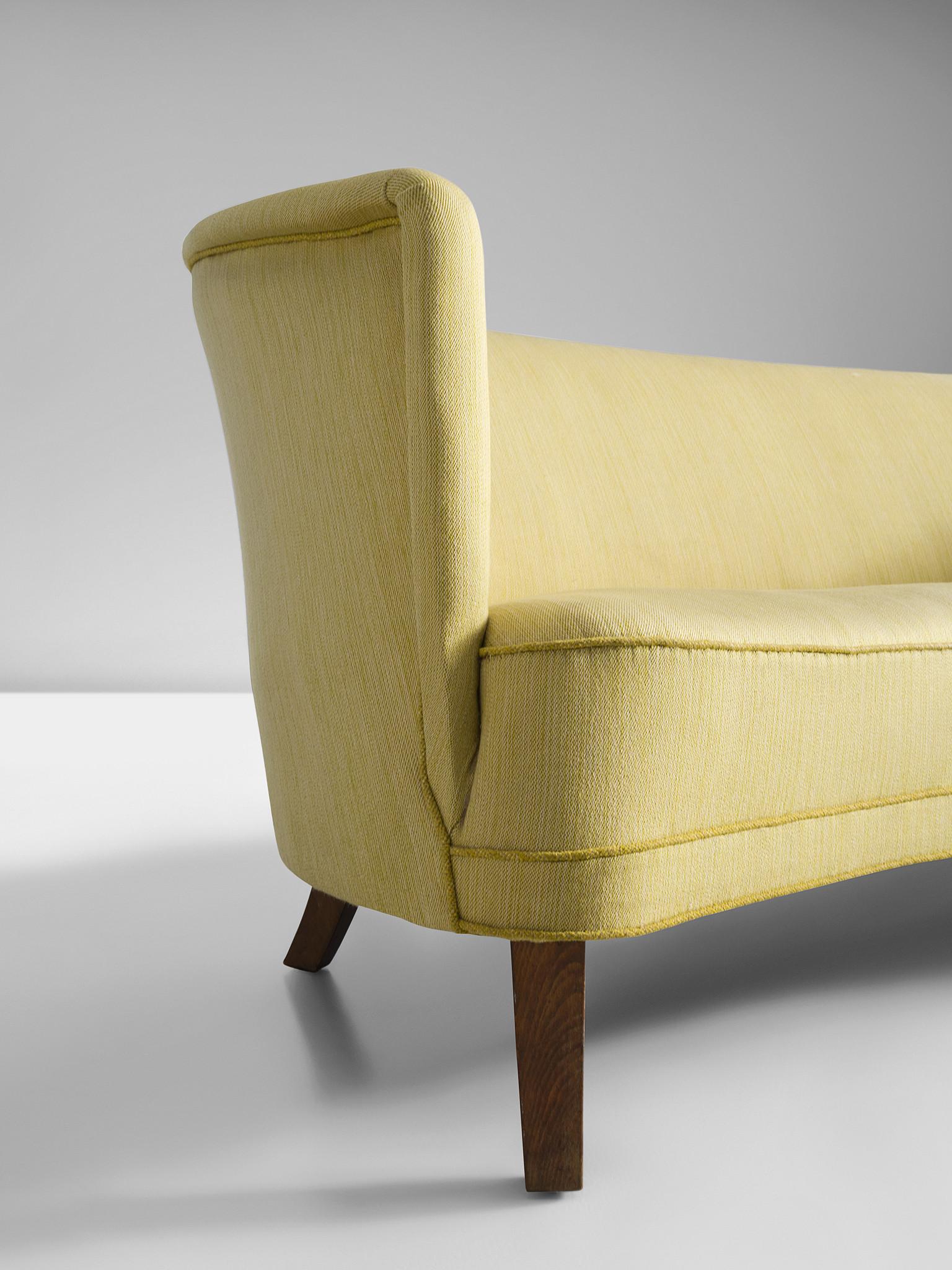 Danish Art Deco 'Banana' Sofa in Yellow Upholstery 1