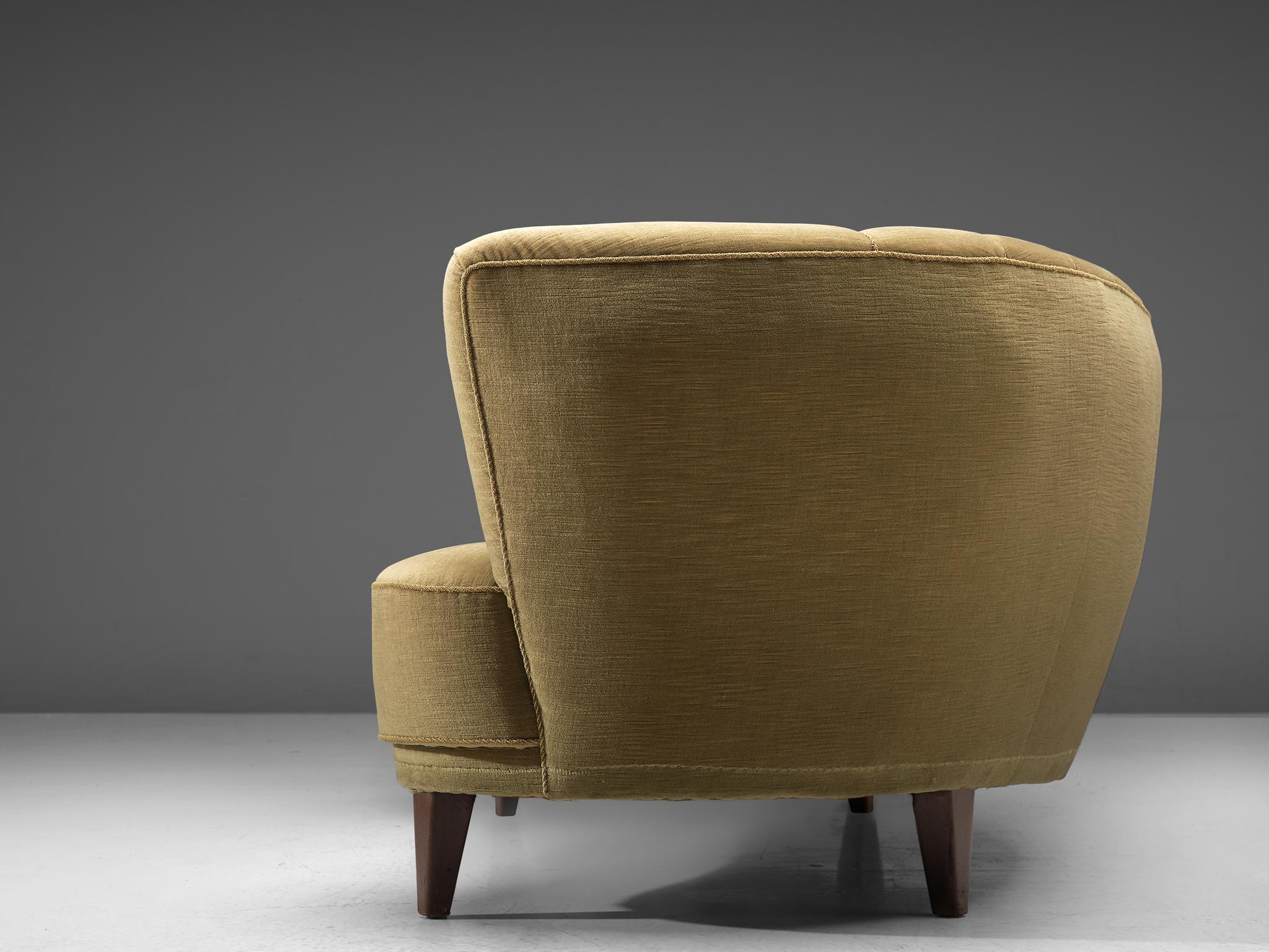 Danish Art Deco 'Banana' Sofa with Velvet Upholstery 2