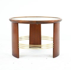 Danish Art Deco Beech Wood, Brass and Pebbled Glass Coffee Table.