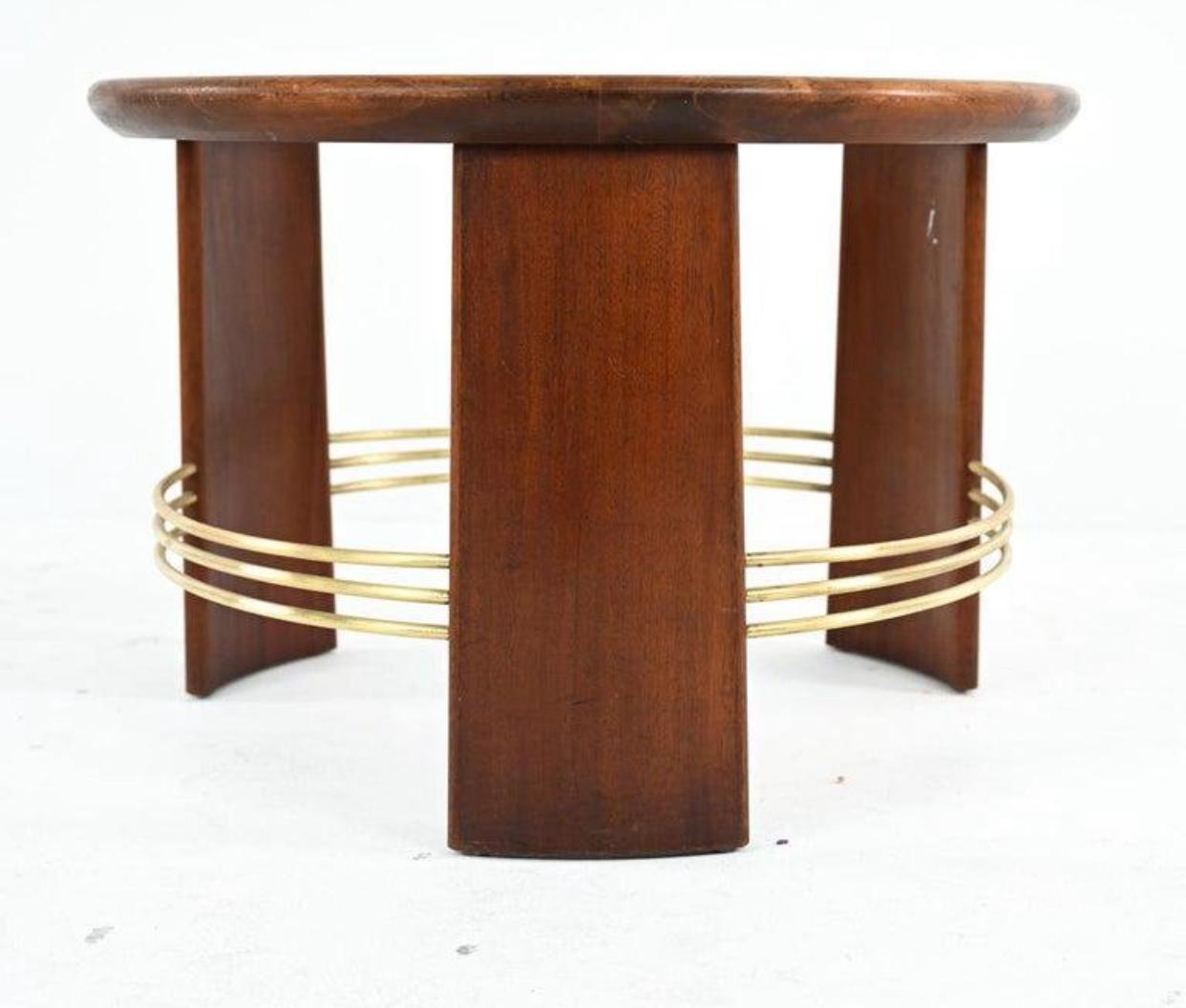 Danish Art Deco Beech Wood, Brass and Pebbled Glass Coffee Table.  For Sale 2