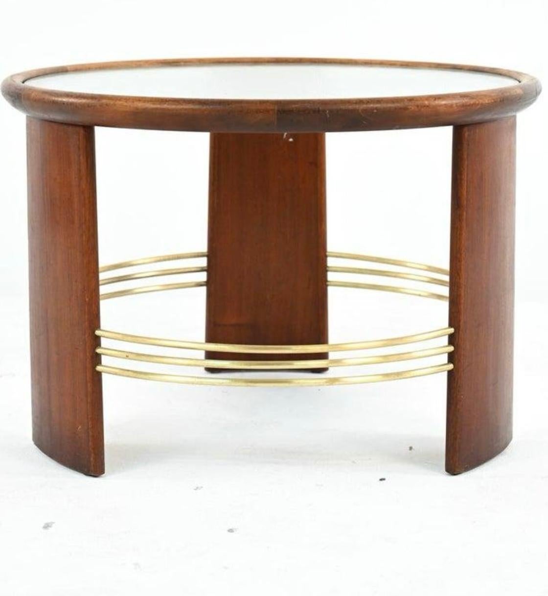 Danish Art Deco Beech Wood, Brass and Pebbled Glass Coffee Table.  For Sale 3