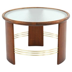 Vintage Danish Art Deco Beech Wood, Brass and Pebbled Glass Coffee Table. 