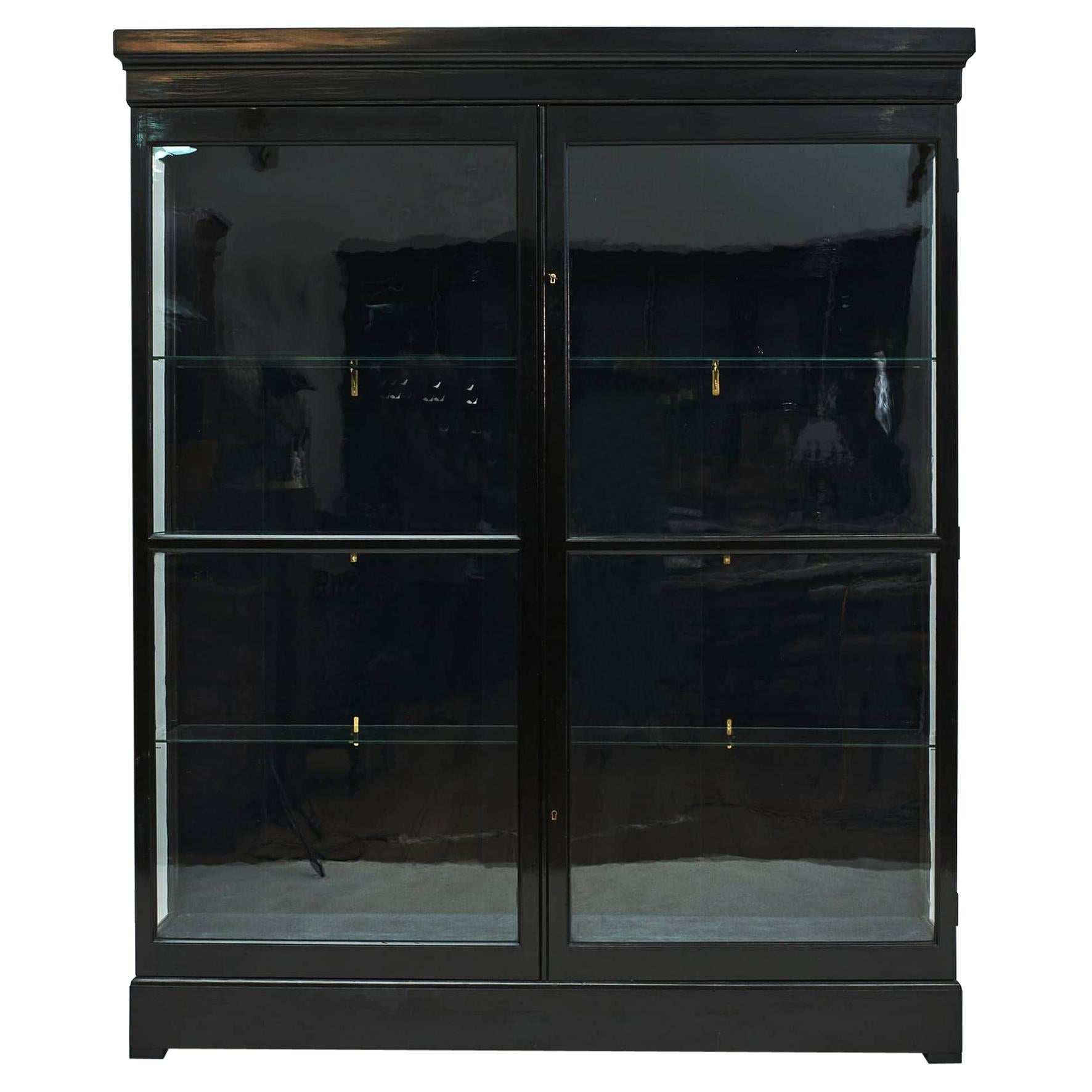 Danish Art Deco Black Polished Vitrine Cabinet