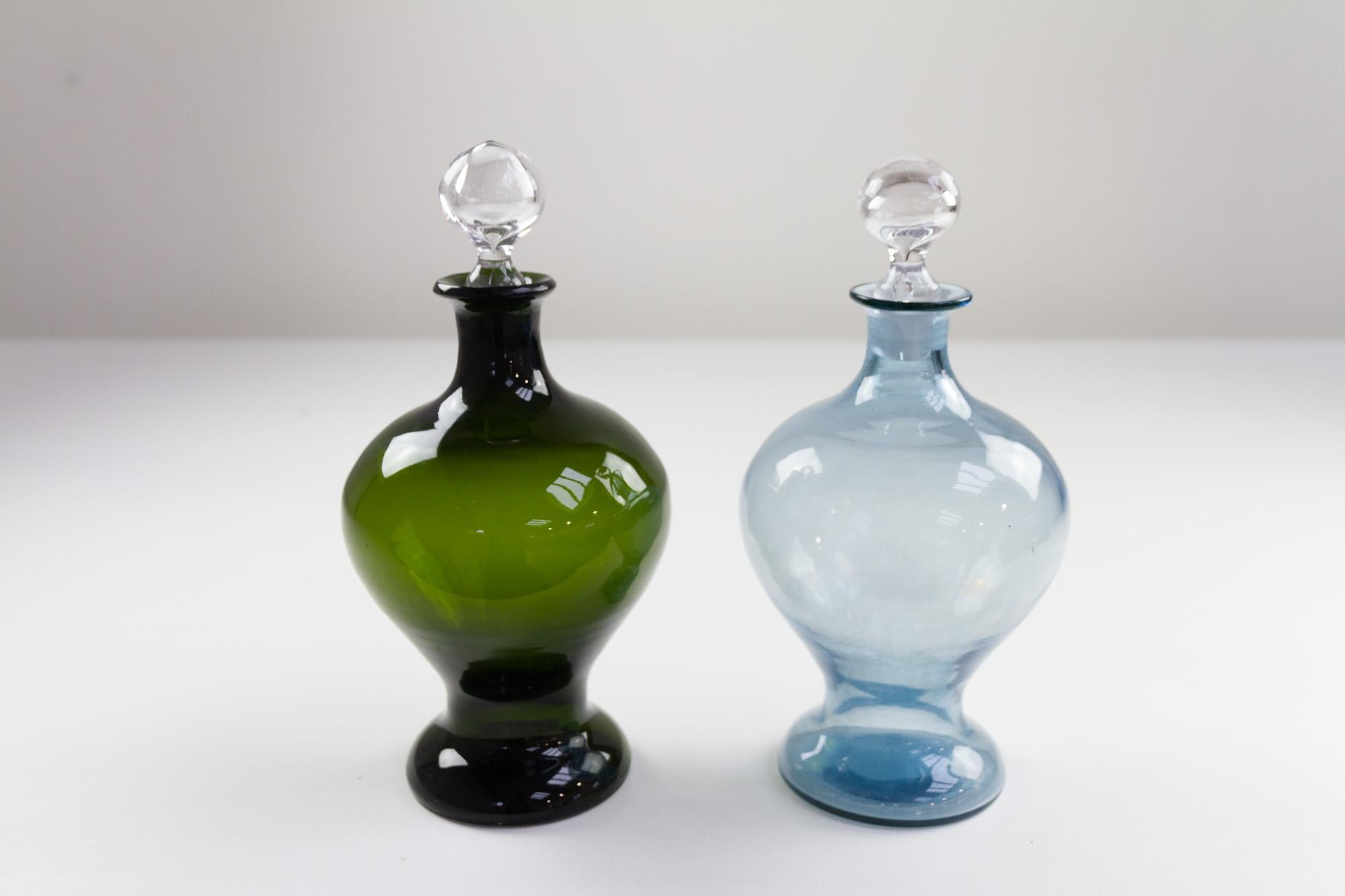 Danish Art Deco Blue and Green Glass Decanters, 1930s, Set of 2 For Sale 13