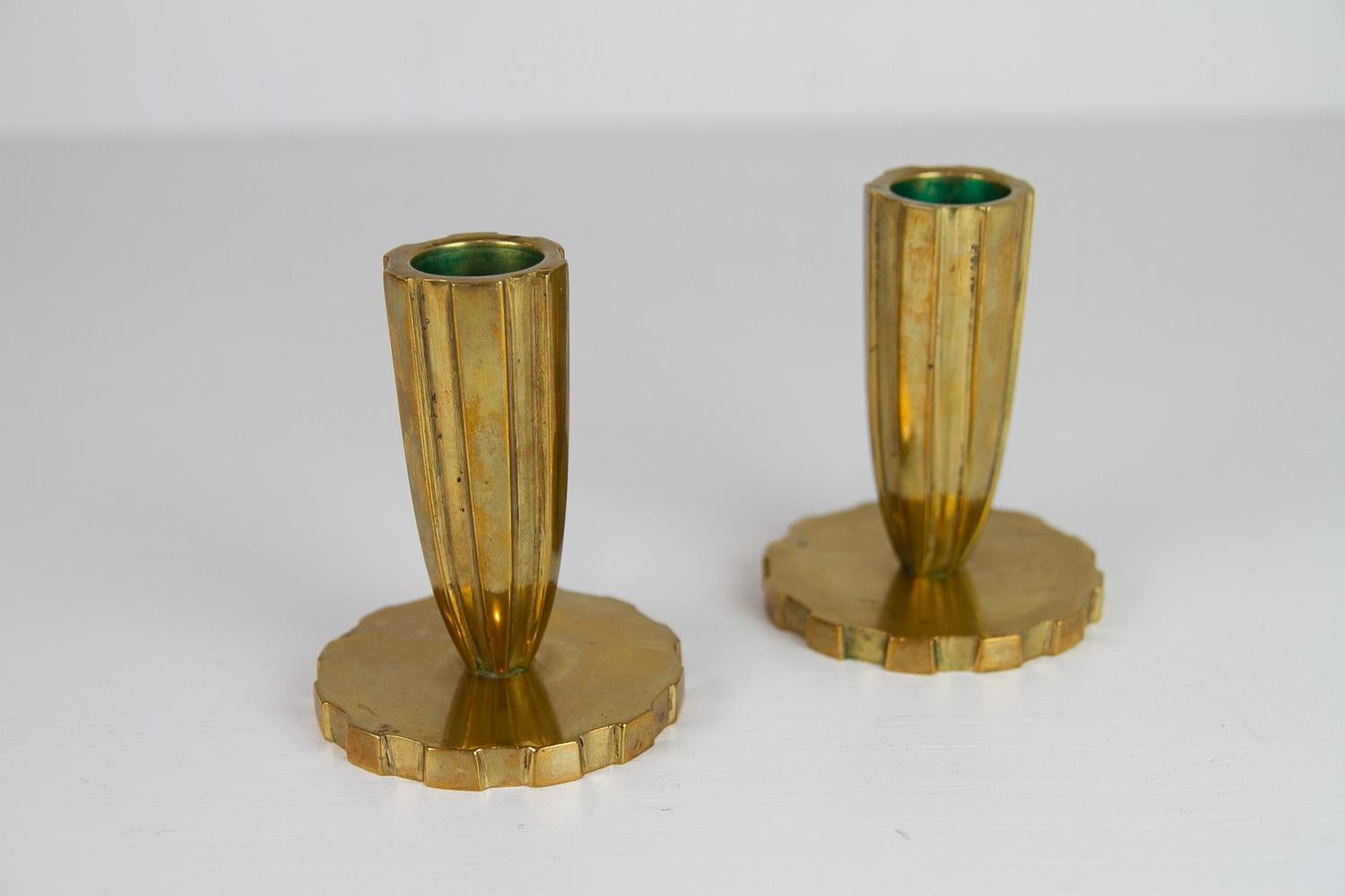 Danish Art Deco Brass Candleholders by Vendor Copenhagen, 1930s. Set of 2. 6