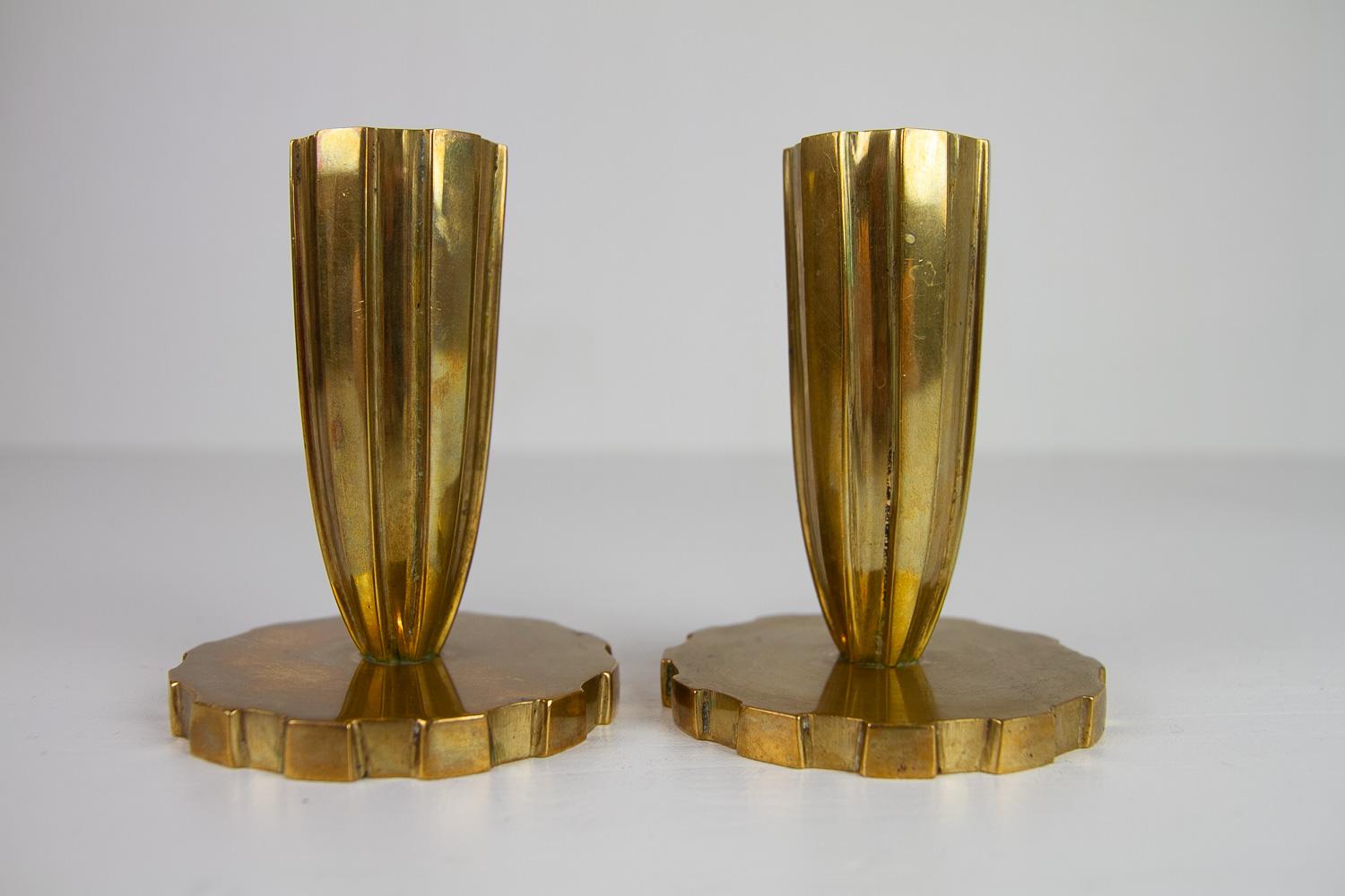 Mid-20th Century Danish Art Deco Brass Candleholders by Vendor Copenhagen, 1930s. Set of 2.