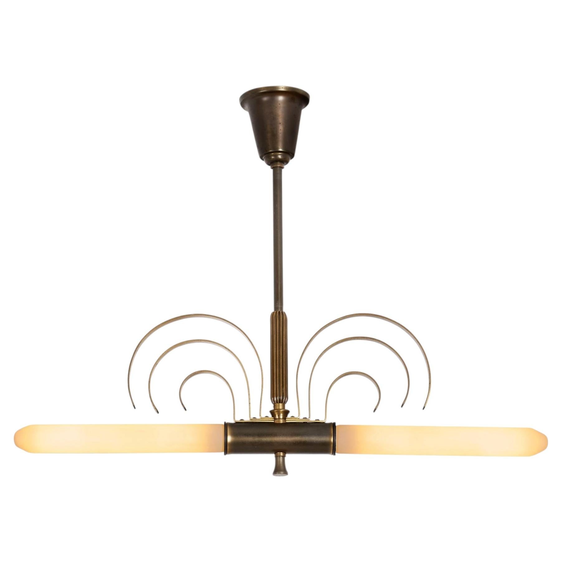 Danish Art Deco Brass Hanging Lamp, Denmark 1940s For Sale